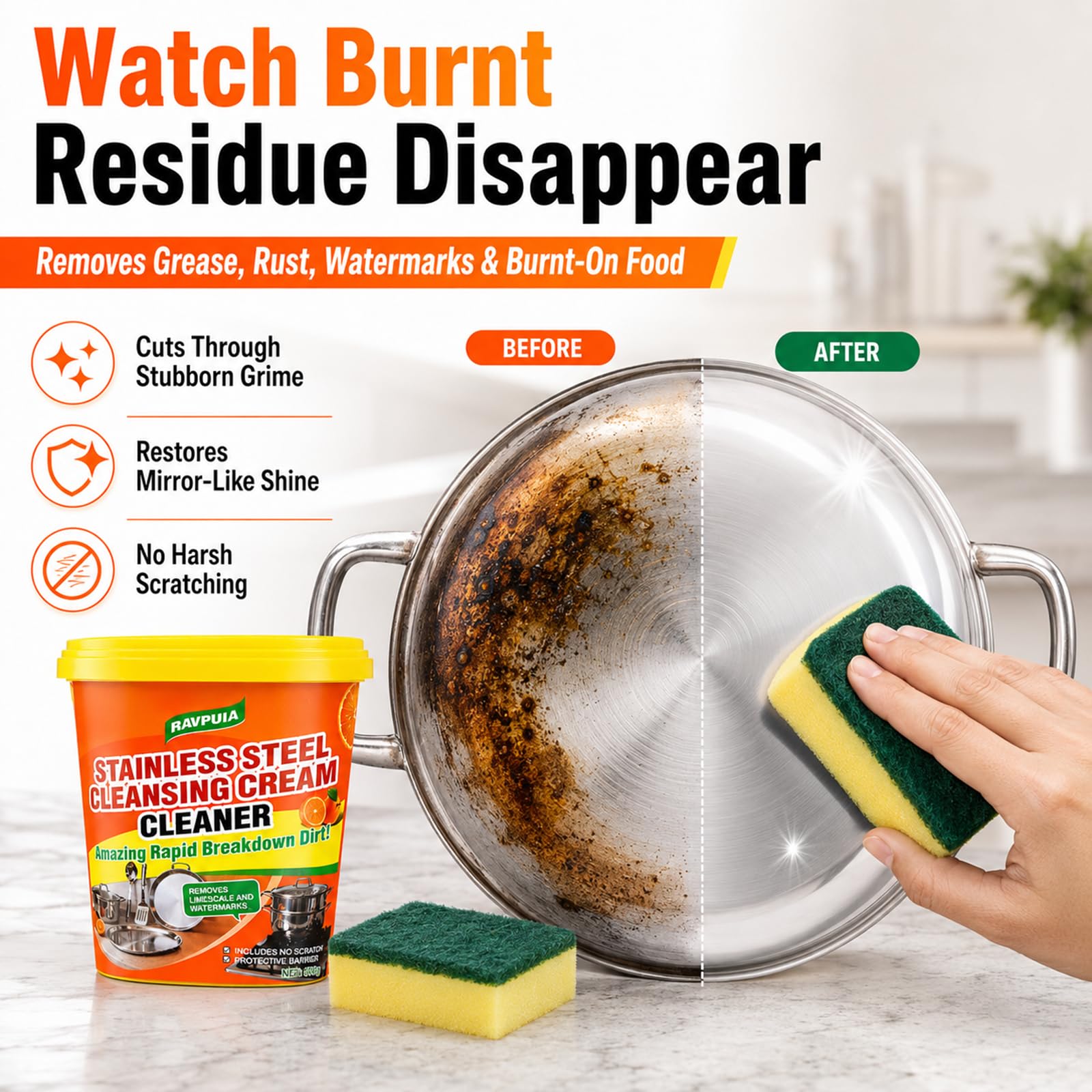 STAINLESS STEEL CLEANER & POLISH - Heavy Duty Cleaning Paste for Stove, Oven, Pans, Cookware, Sink | All Purpose Multi-Purpose Household Cleaner |
