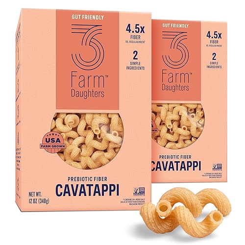 Three Farm Daughters High Fiber Pasta Cavatappi Pack, Low GI, Non GMO Cavatappi Pasta Noodles, Low Net Carb, Made in the USA, 12 oz. (2 Pack)