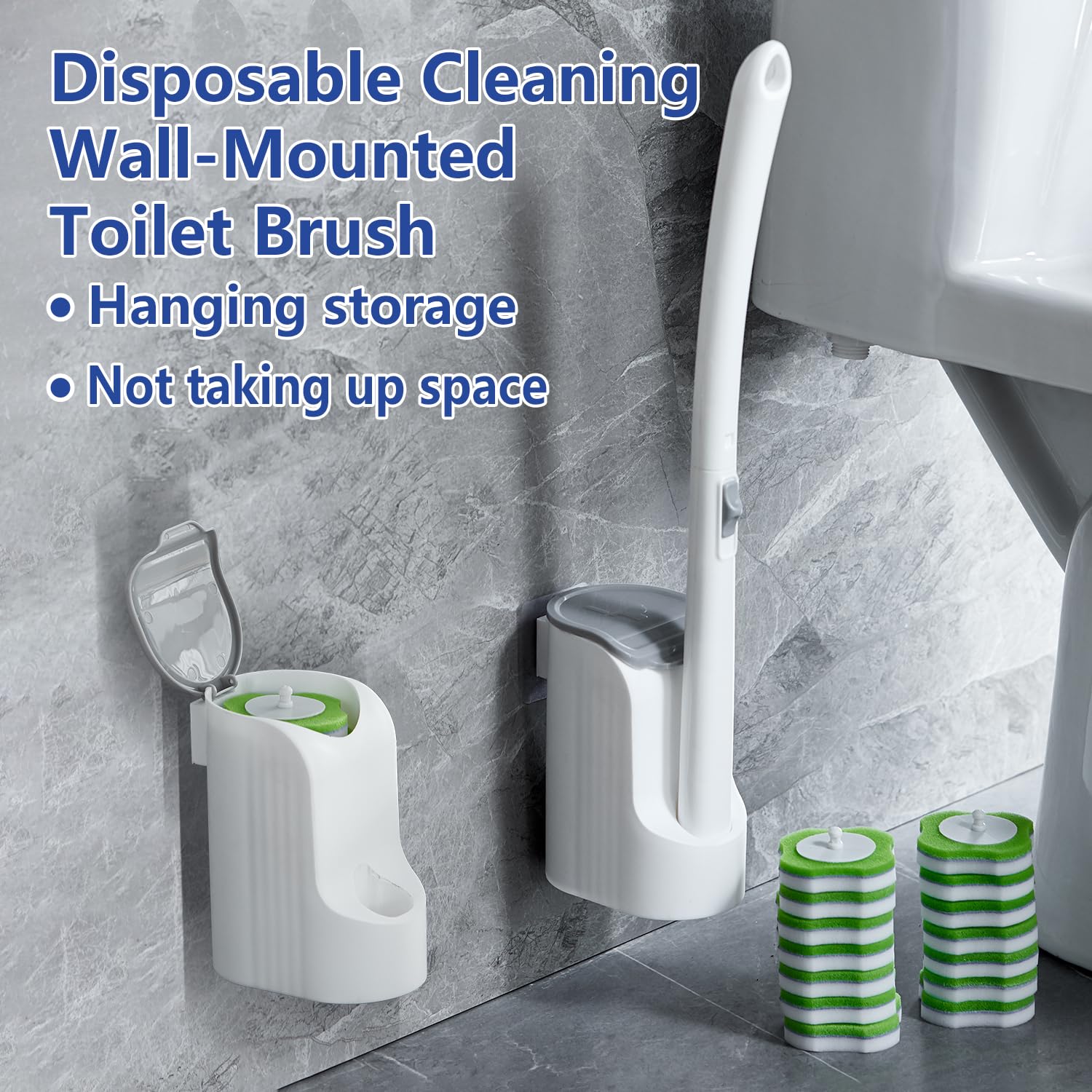 Magic Sponge Eraser Disposable Toilet Brush Set, Wall Mounted Toilet Bowl Brush and Holder with 30 Magic Sponge Eraser Wand Refills