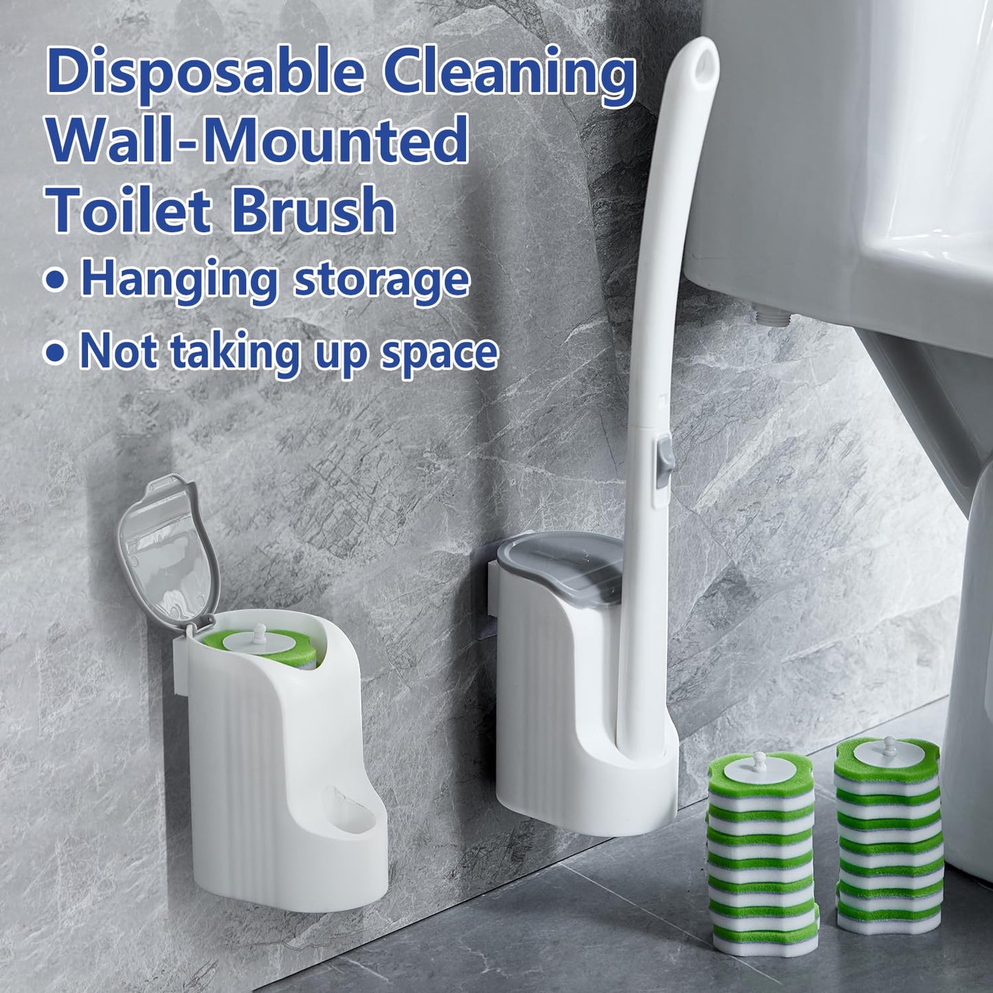 Disposable Toilet Brush,Toilet Bowl Brush and Holder Set with 30 Magic Sponge Eraser Wand Refills, Wall Mounted Cleaning Brush for Bathroom Toilet
