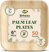 brheez Bamboo Plates Disposable Palm Leaf Plates | 6 inch bamboo appetizer plates | Eco Compostable Biodegradable Plates 50 peice