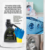 Hero Clean Juniper Scent Laundry Detergent Liquid 50 oz Bundle with Cleaning Gloves - All Natural Laundry Detergent for Everyday Use and Fabric Care