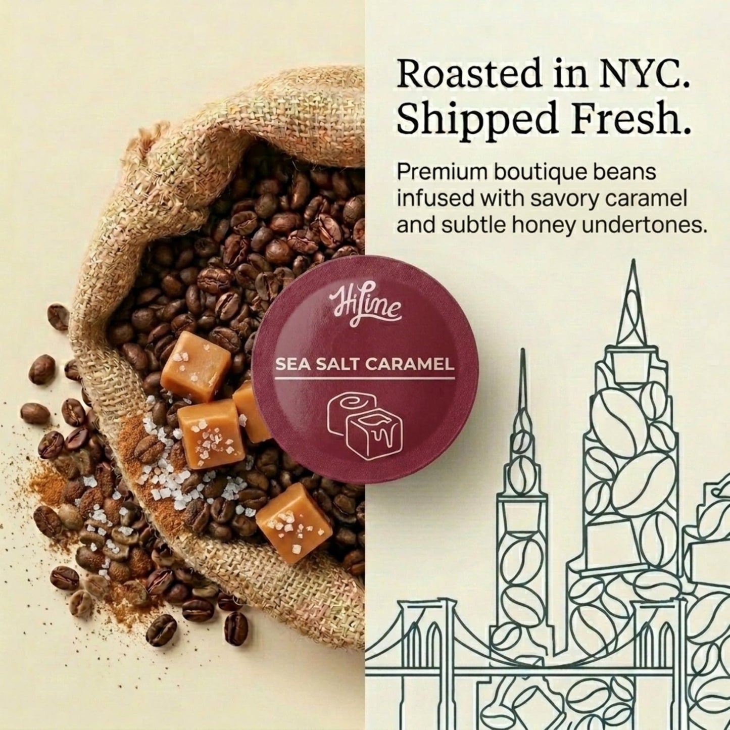 HiLine Coffee HiLine Espresso Coffee Pods, Salted Caramel Flavored Coffee, 20 Count Pack of 1 , Single Cup Espresso Capsules, Compatible