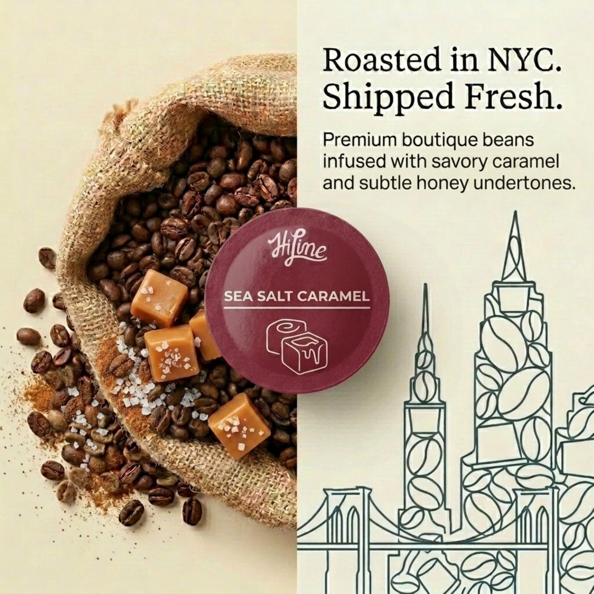 HiLine Coffee HiLine Espresso Coffee Pods, Salted Caramel Flavored Coffee, 20 Count Pack of 1 , Single Cup Espresso Capsules, Compatible