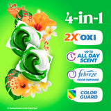 Gain Flings Liquid Washing Detergent Pacs with Odor Defense + Color Guard, Island Fresh Scent, 4-In-1 Liquid Laundry Detergent Pods, Clean & Fresh, 60