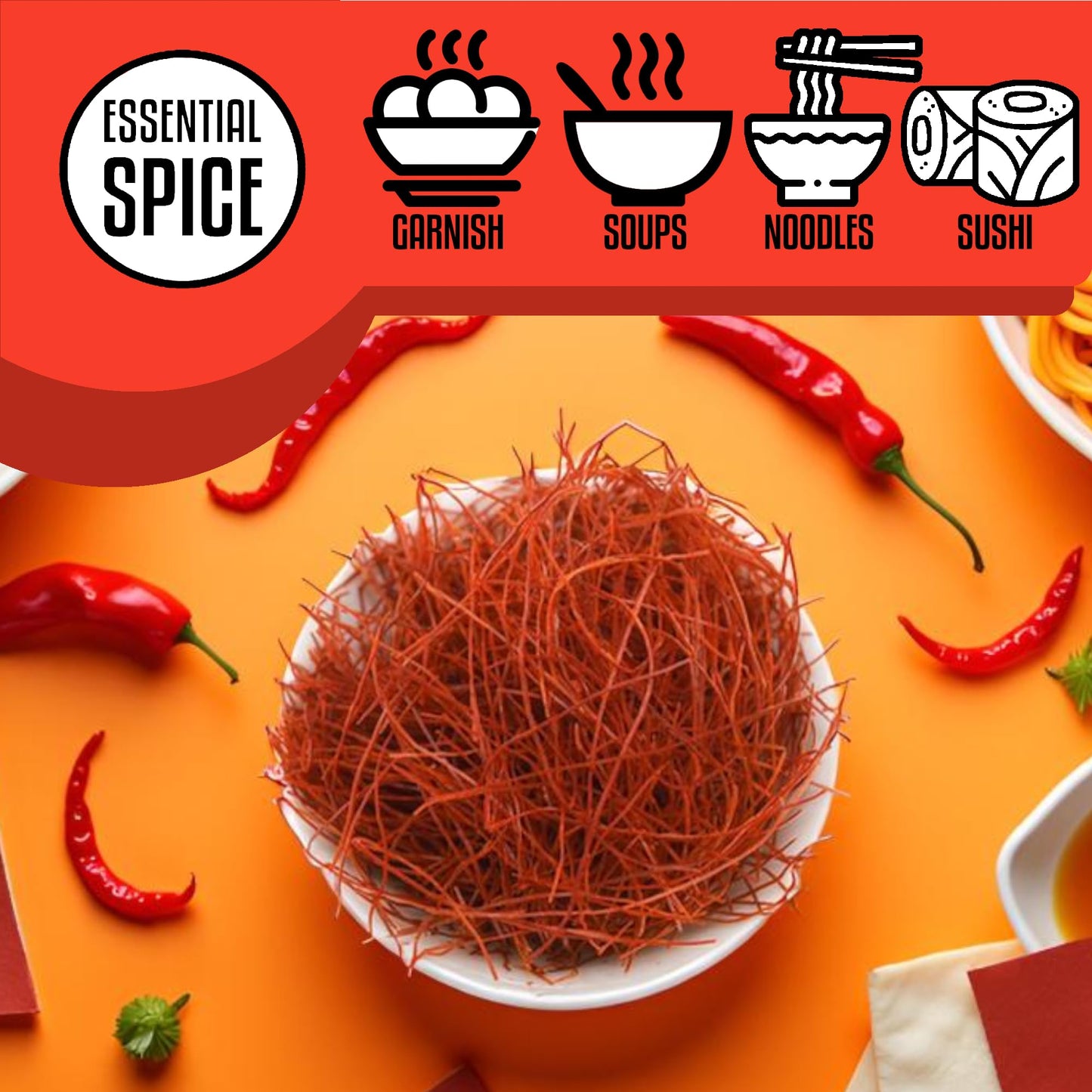 Essential Spice Dried Red Chili Threads, 1 lb - Mild Heat with Bright, Clean Flavor - Finely Shredded Chilies for Garnishing, Soups, Sushi, and Asian
