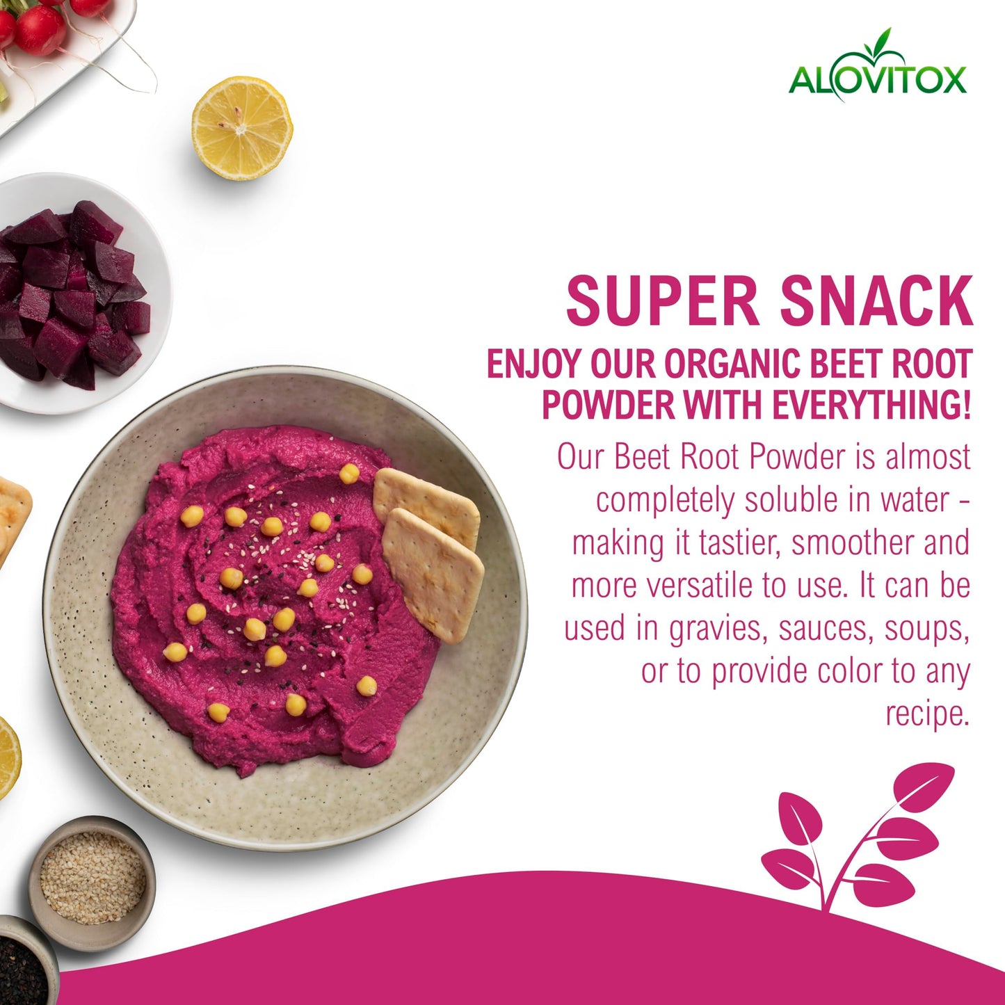 Alovitox Organic Beet Root Powder | 100% Fresh Beet Root Extract | Nitric Oxide Superfood High in Calcium, Iron, Potassium & Folate | Supports