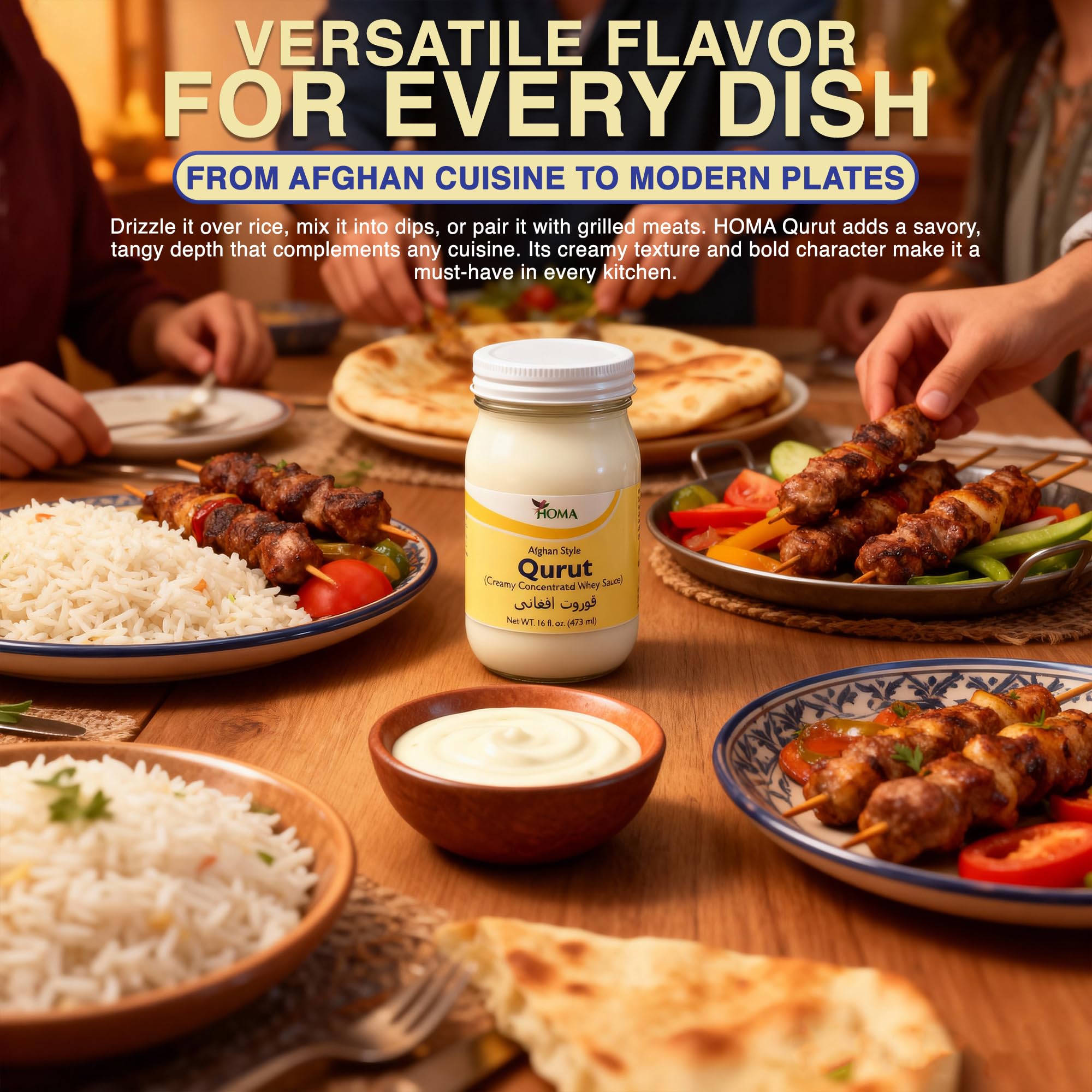 HOMA Afghan Style Qurut, Creamy Concentrated Whey Sauce, Traditional Protein-Rich Dairy Condiment, 16 Fl Oz