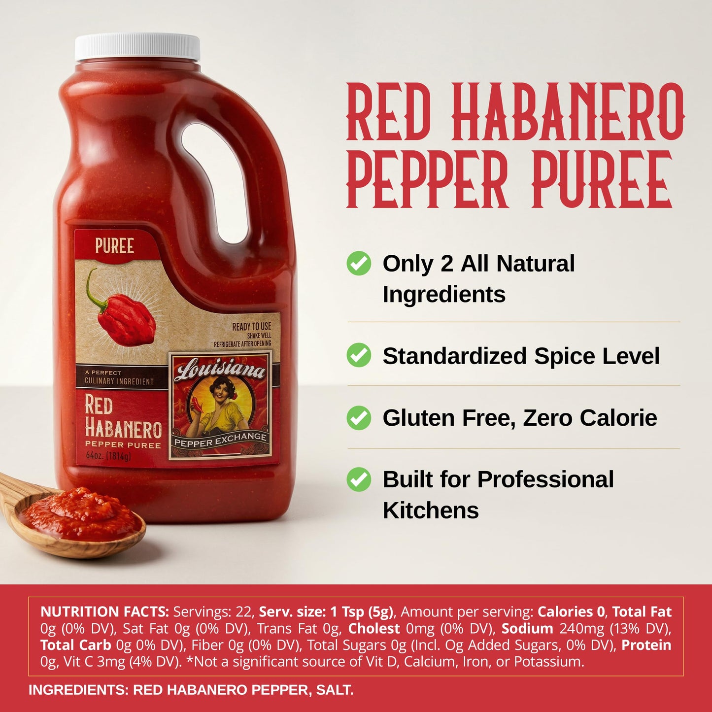 Louisiana Pepper Exchange Red Habanero Puree, 64oz