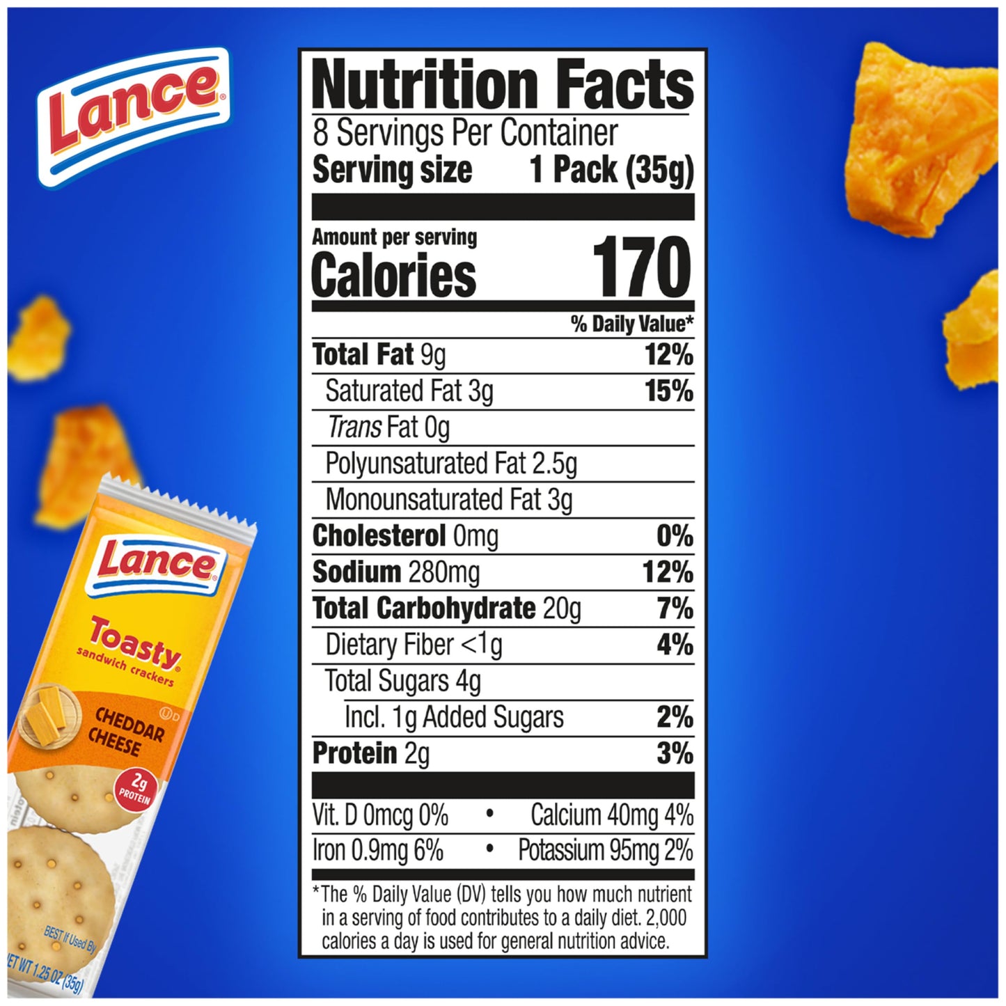 Lance Sandwich Crackers, Toasty Cheddar, 8 Individually Wrapped Packs, 6 Sandwiches Each