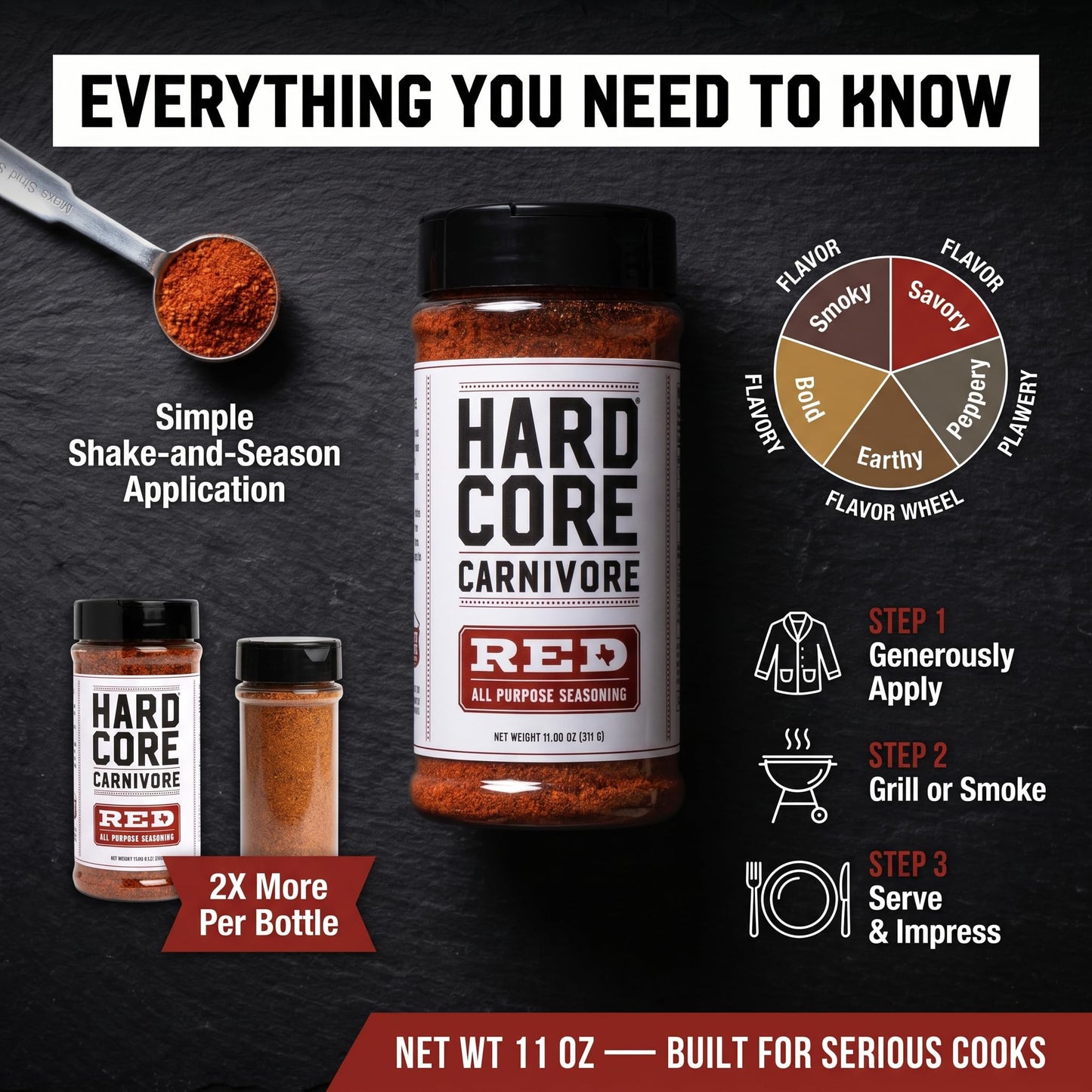 Hardcore Carnivore Red Bar-B-Q Rub Seasoning - 11 oz Shaker - Rib Rub and Brisket Rub - Burger Seasoning and Steak Rub - Meat Rub for Bbq Rub