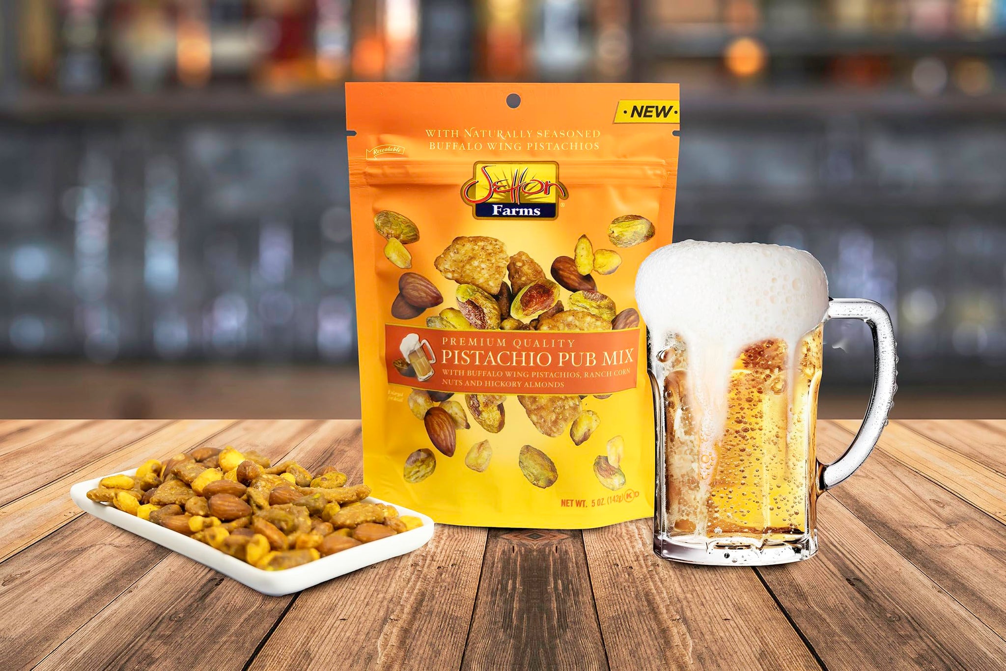 Setton Farms Pistachio Pub Mix 11 Oz. Value Bag. With Buffalo Wing Pistachios, Ranch Corn Nuts, Honey Roasted Sesame Chips and Hickory Almonds.