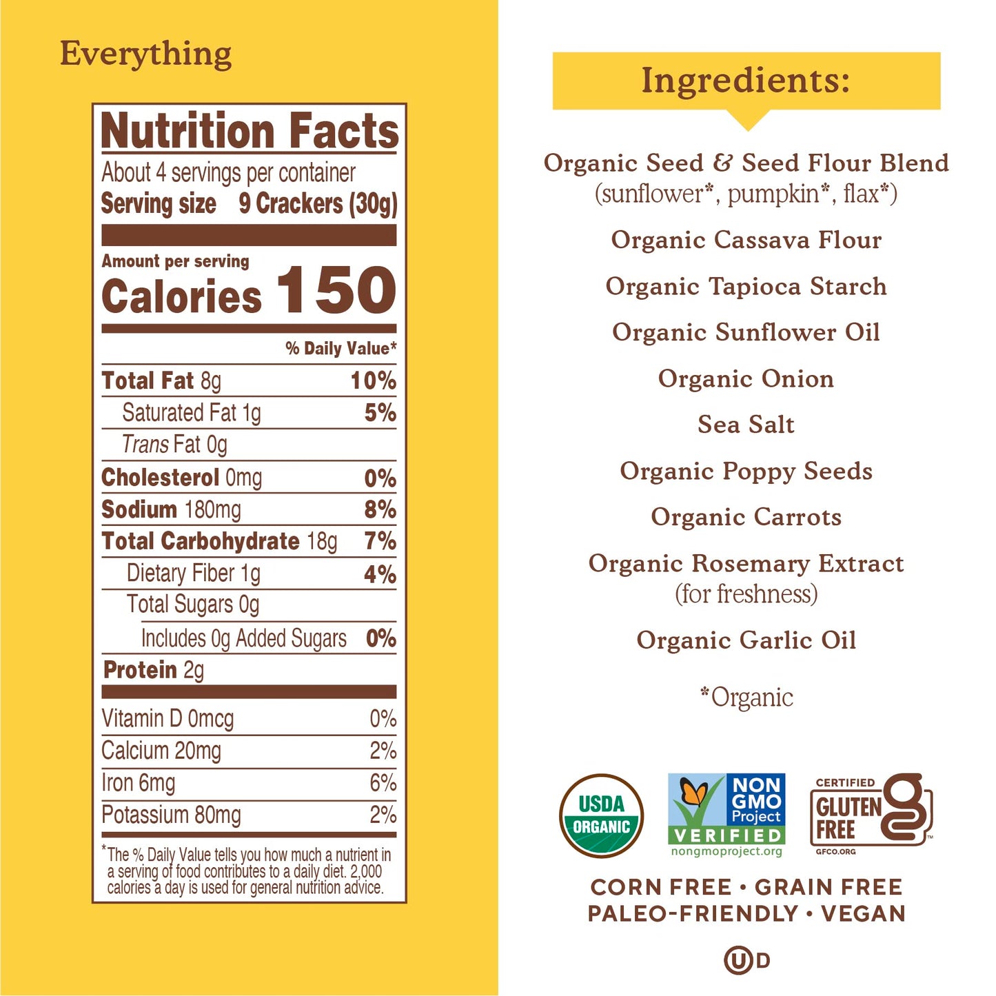 Simple Mills Organic Seed Crackers, Everything, Gluten Free, Flax Seed, Sunflower Seeds, Corn Free, Low-Calorie Snacks, Plant Based, Nutrient Dense