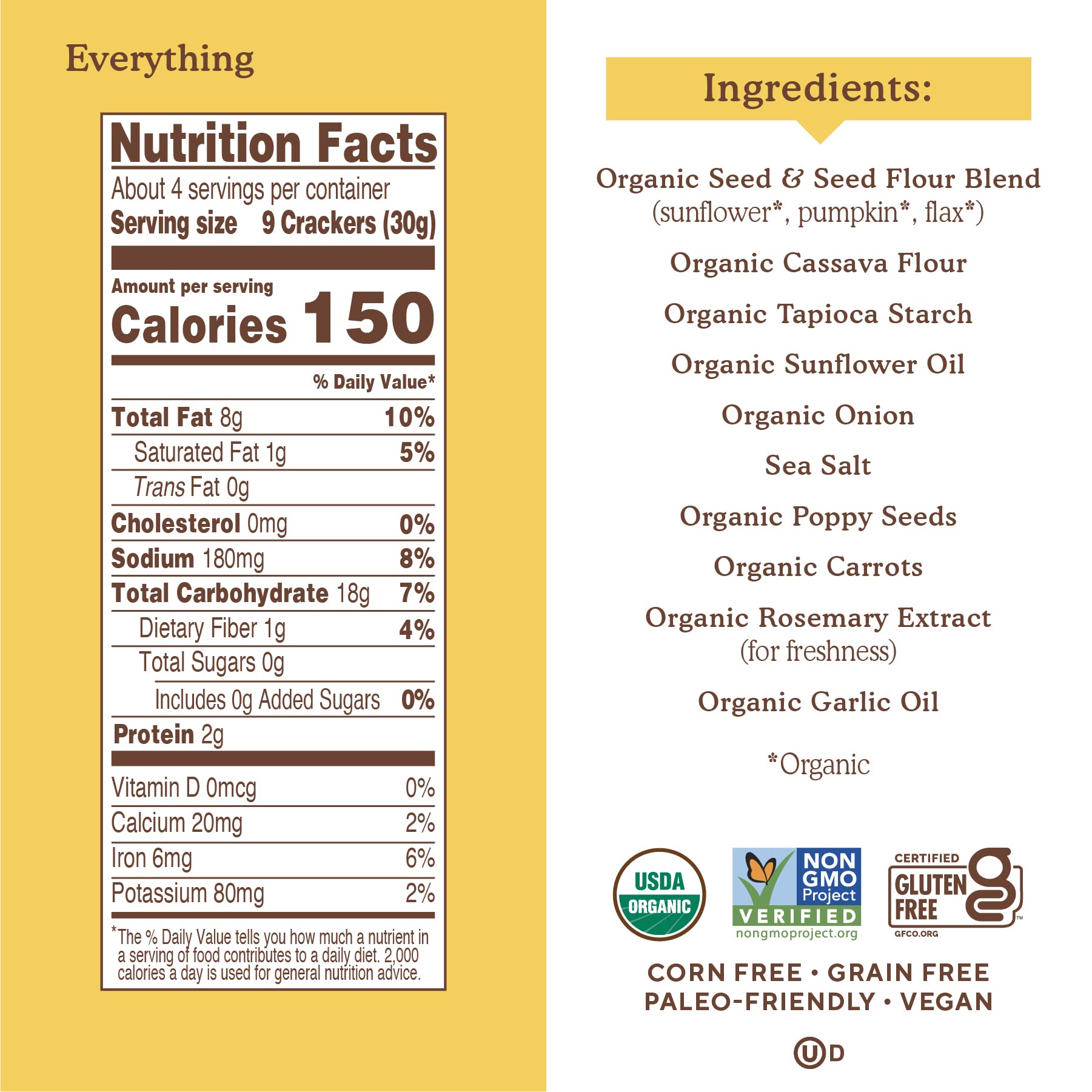 Simple Mills Organic Seed Crackers, Everything, Gluten Free, Flax Seed, Sunflower Seeds, Corn Free, Low-Calorie Snacks, Plant Based, Nutrient Dense