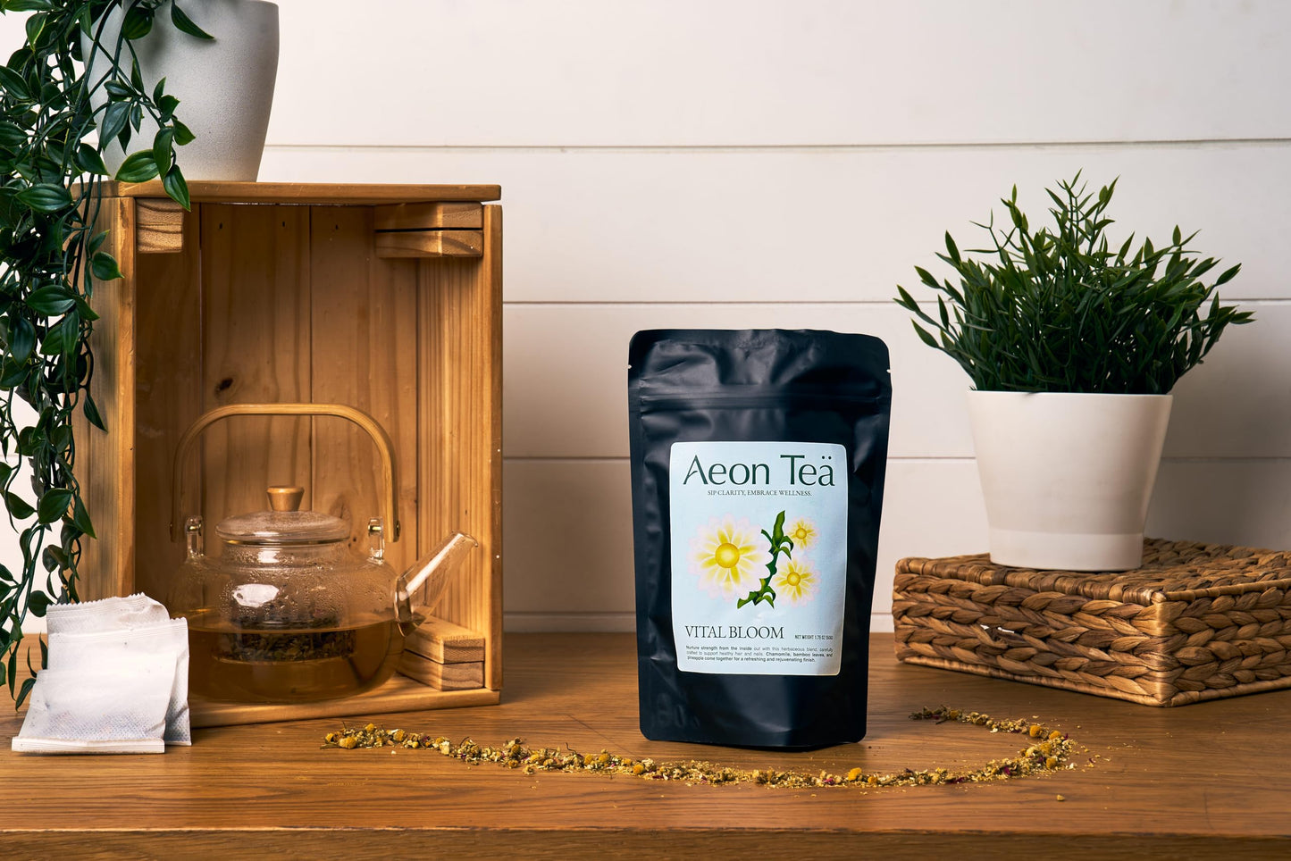 AeonTeä Organic Bamboo Tea Bags (25 Count) - Caffeine-Free Herbal Tea for Daily Beauty Wellness, Silica-Rich Bamboo Leaves, Smooth & Gentle