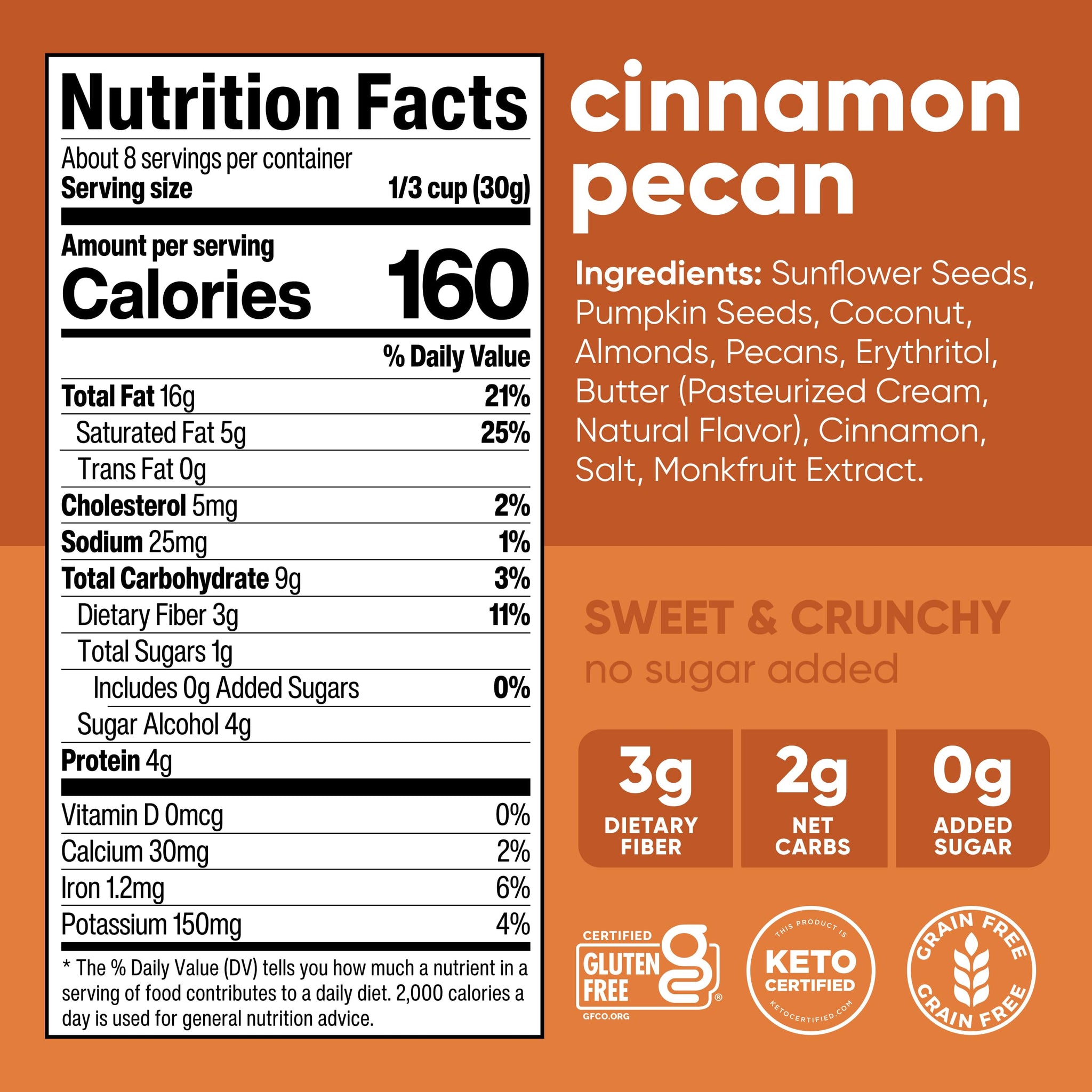 NuTrail Nut Granola Cereal, Cinnamon Pecan, No Sugar Added, Gluten Free, Grain Free, Keto, Low Carb, Healthy Breakfast Cereal 8 oz (Pack of 6)