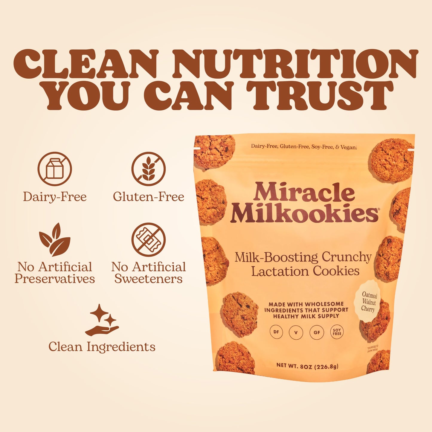Miracle Mama Milkookies-Lactation Cookies, Oatmeal Walnut Cherry- Dairy-Free, Soy-Free, Gluten-Free, Vegan-Support Milk Supply with Oats, Flaxseed