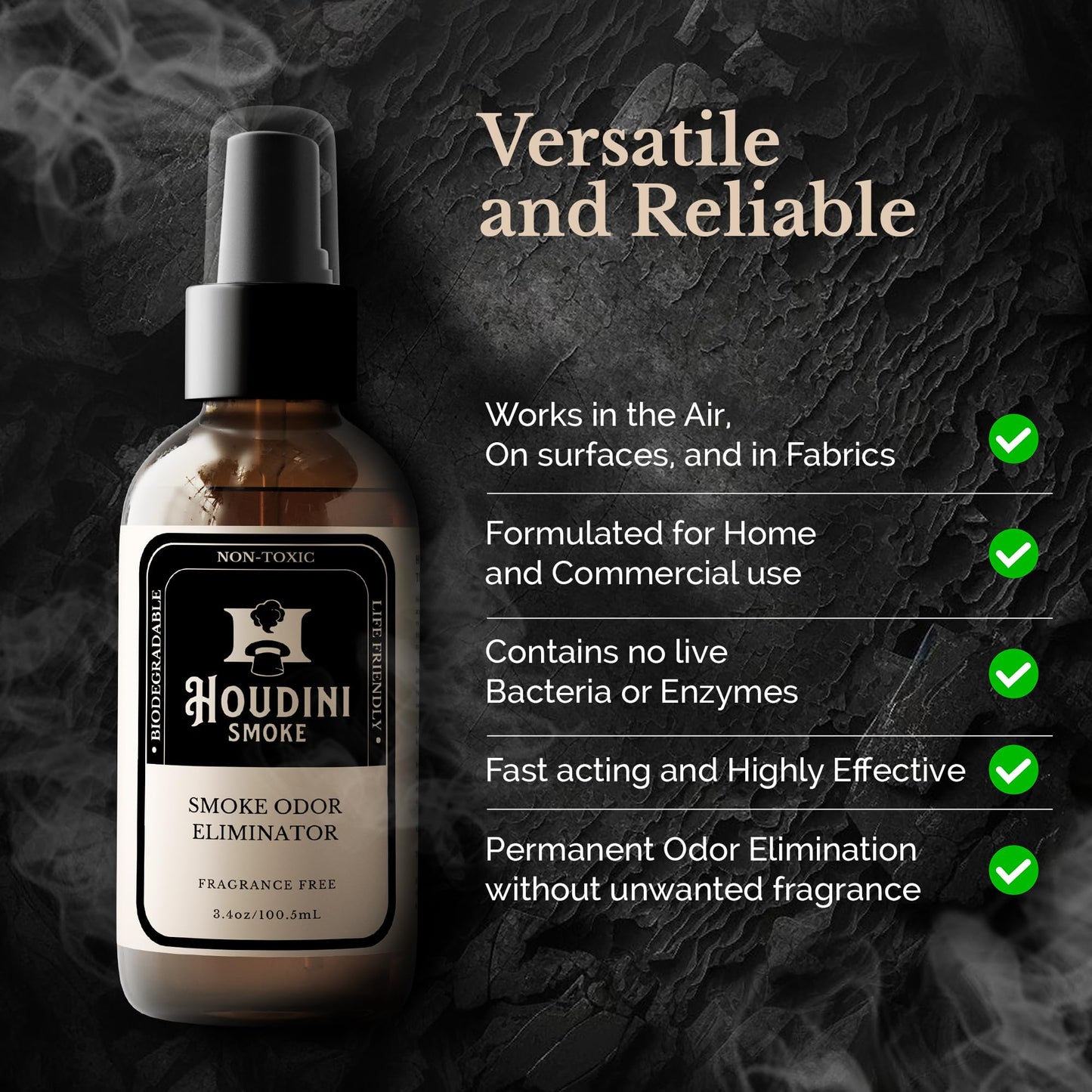 Houdini Smoke Odor Eliminator for Home and Car - Long-Lasting Odor Eliminator Spray, Room Deodorizer, Car Odor Eliminator, Powerful Neutralizer