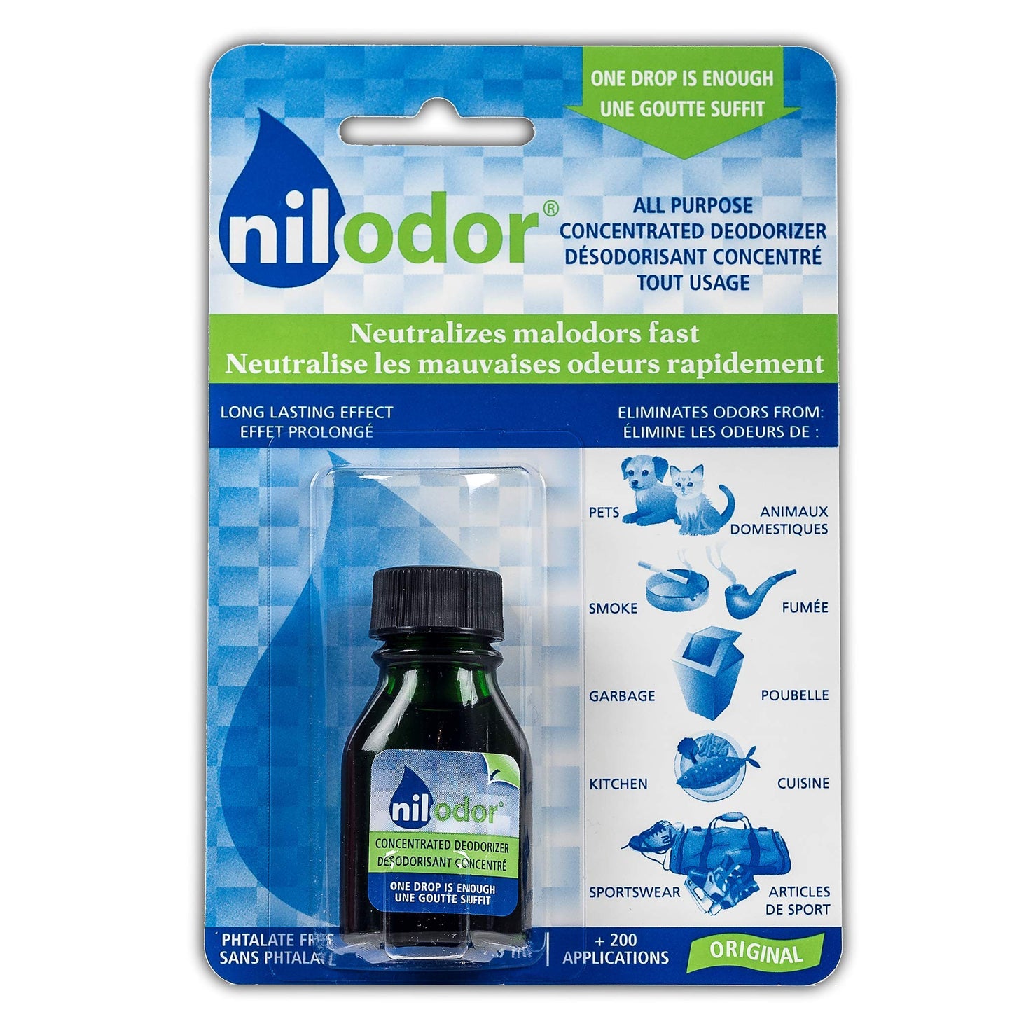 Nilodor - Air Freshener and Odor Neutralizer - Eliminates Odors from Pets, Smoke, Garbage, Kitchen and Sportwear (Original, Drops)