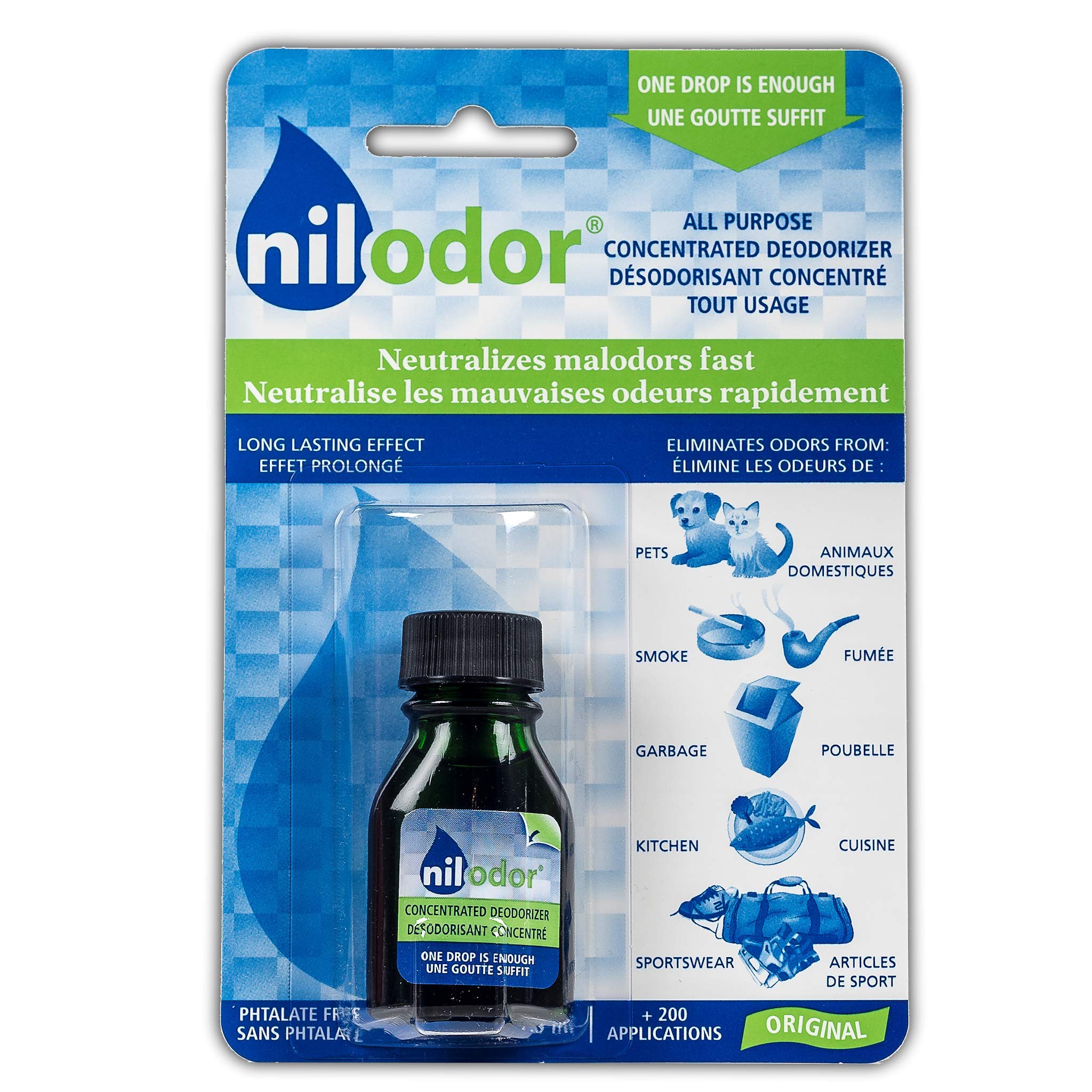 Nilodor - Air Freshener and Odor Neutralizer - Eliminates Odors from Pets, Smoke, Garbage, Kitchen and Sportwear (Original, Drops)