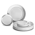 " OCCASIONS " 50 Plates Pack, Heavyweight Premium Disposable Plastic Plates Set (25 x 10.5'' Dinner + 25 x 6.25'' Cake plates) (Diamond in White