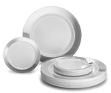 " OCCASIONS " 50 Plates Pack, Heavyweight Premium Disposable Plastic Plates Set (25 x 10.5'' Dinner + 25 x 6.25'' Cake plates) (Diamond in White