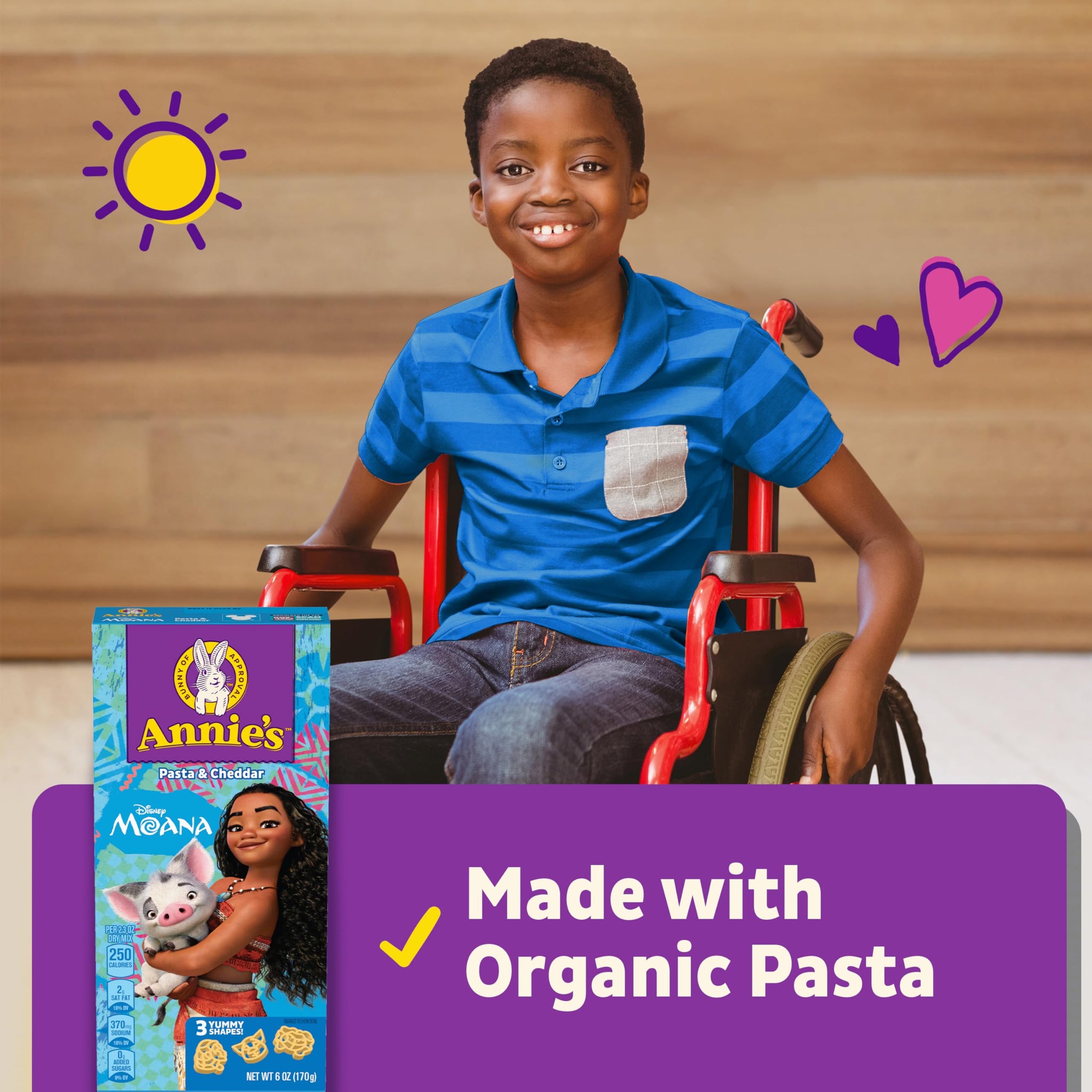 Annie's Disney Moana Pasta and Cheddar Macaroni and Cheese, Kids Dinner Side or Snack, 6 oz