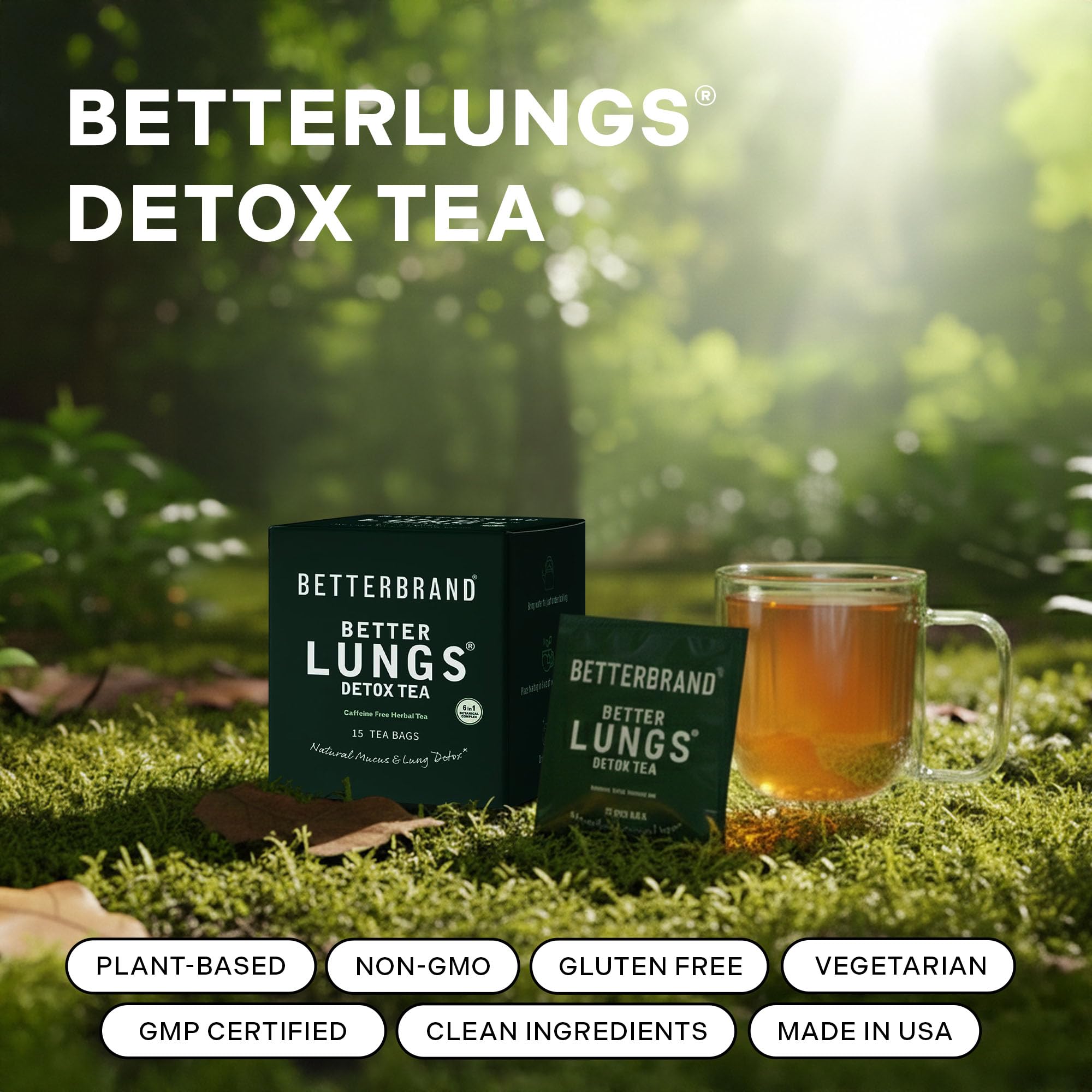 Betterbrand Mullein Tea Bags for Lung Detox - Respiratory Support with Thyme, Elderberry, Ginseng, Ginger, Caffeine Free Herbal Blend - 15 Tea Bags