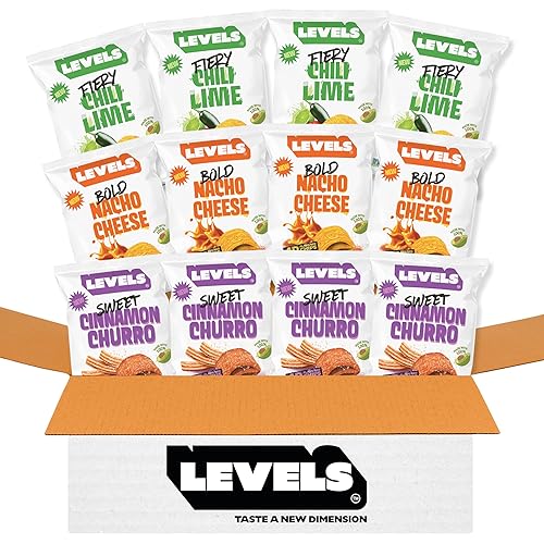 LEVELS 4D Sweet Cinnamon Churro Chips, Nacho Cheese & Chili Lime (12-Pack) by Brent Rivera - Gluten-Free, Non-GMO, Crispy Avocado Oil Chips - Corn