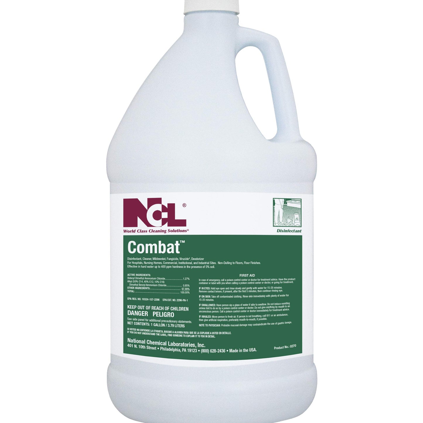 National Chemical Laboratories COMBAT Odor Eliminator/Neutral Disinfectant Cleaner, 4 x 1 Gallon, Makes 128 Gallons of Disinfectant Cleaner