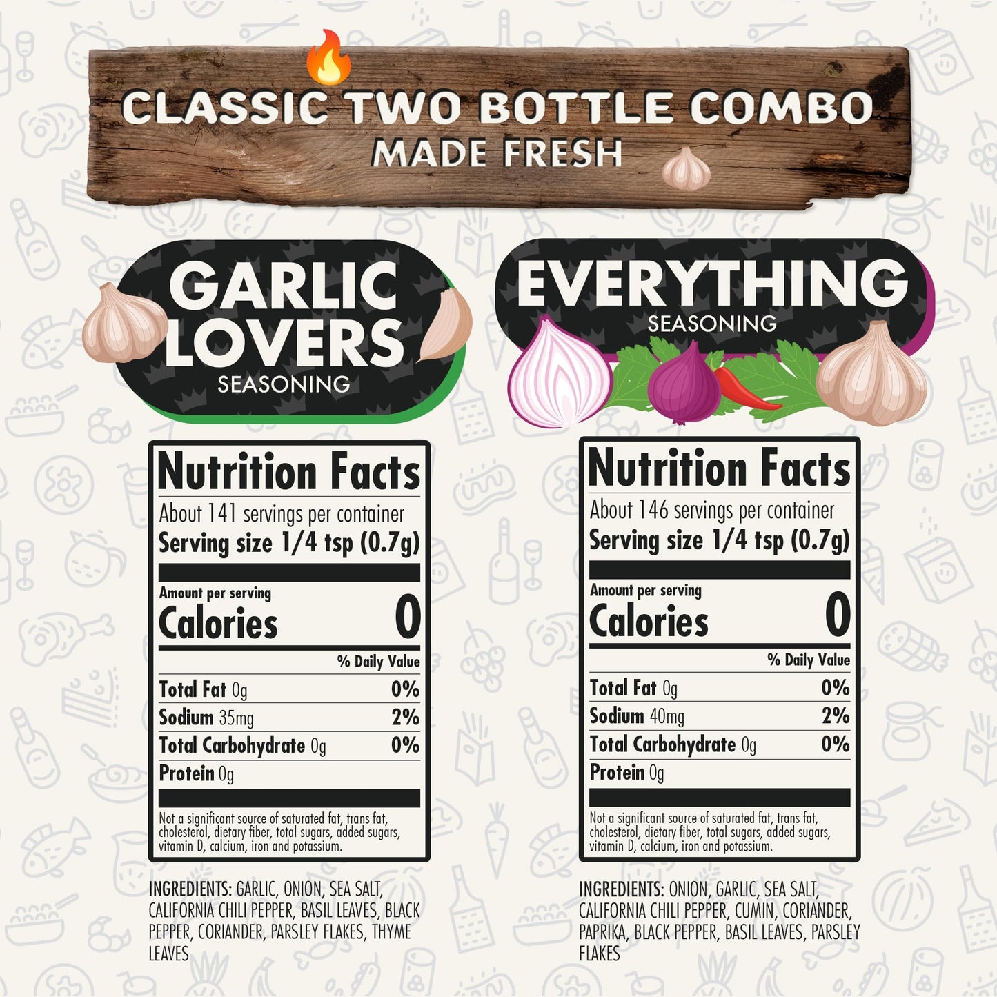 Classic Combo Pack of 2 Herb, Spice and Seasoning Gift Set - Everything, Garlic Lovers - Premium All Natural & Healthy Spice Blend - Low Sodium