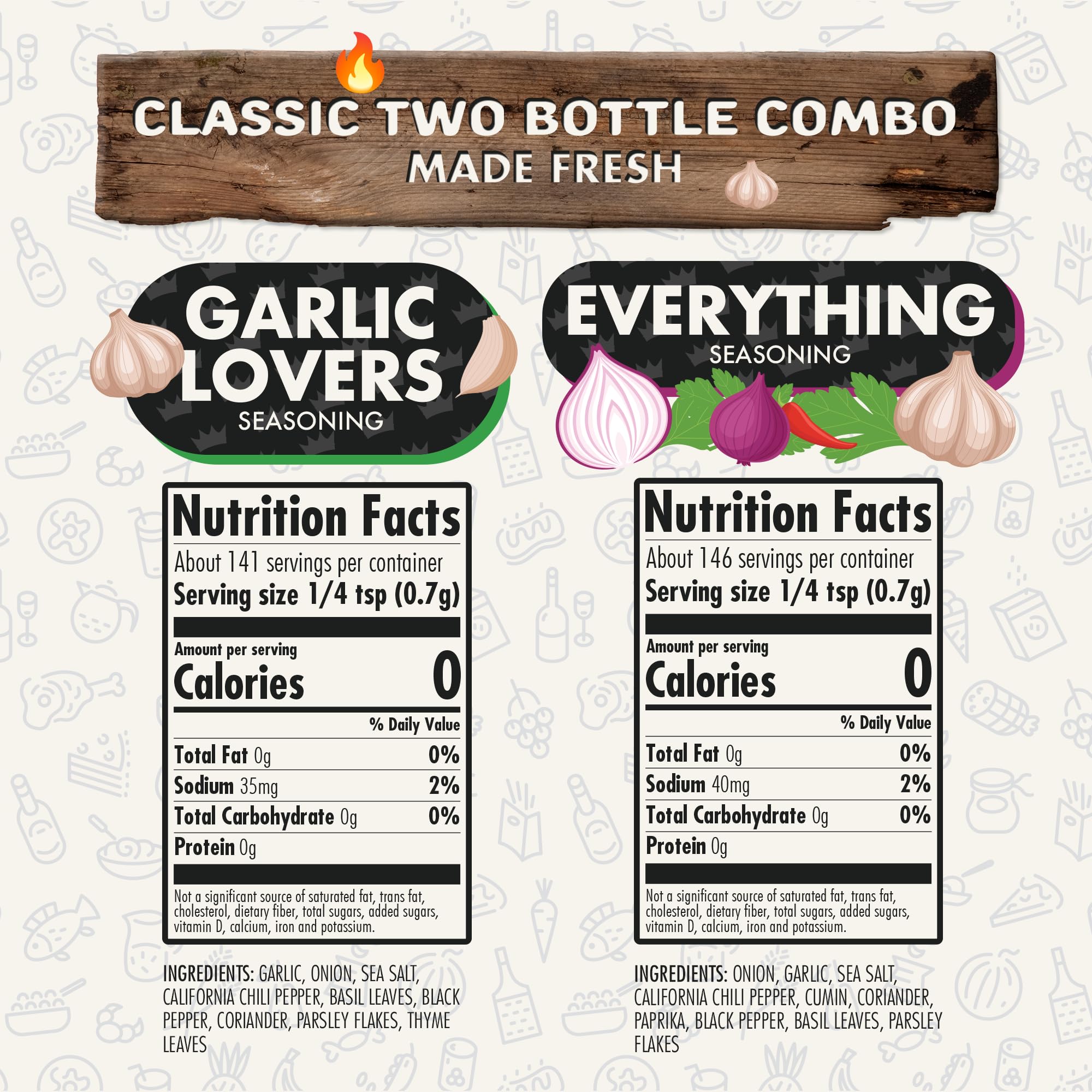 Classic Combo Pack of 2 Herb, Spice and Seasoning Gift Set - Everything, Garlic Lovers - Premium All Natural & Healthy Spice Blend - Low Sodium