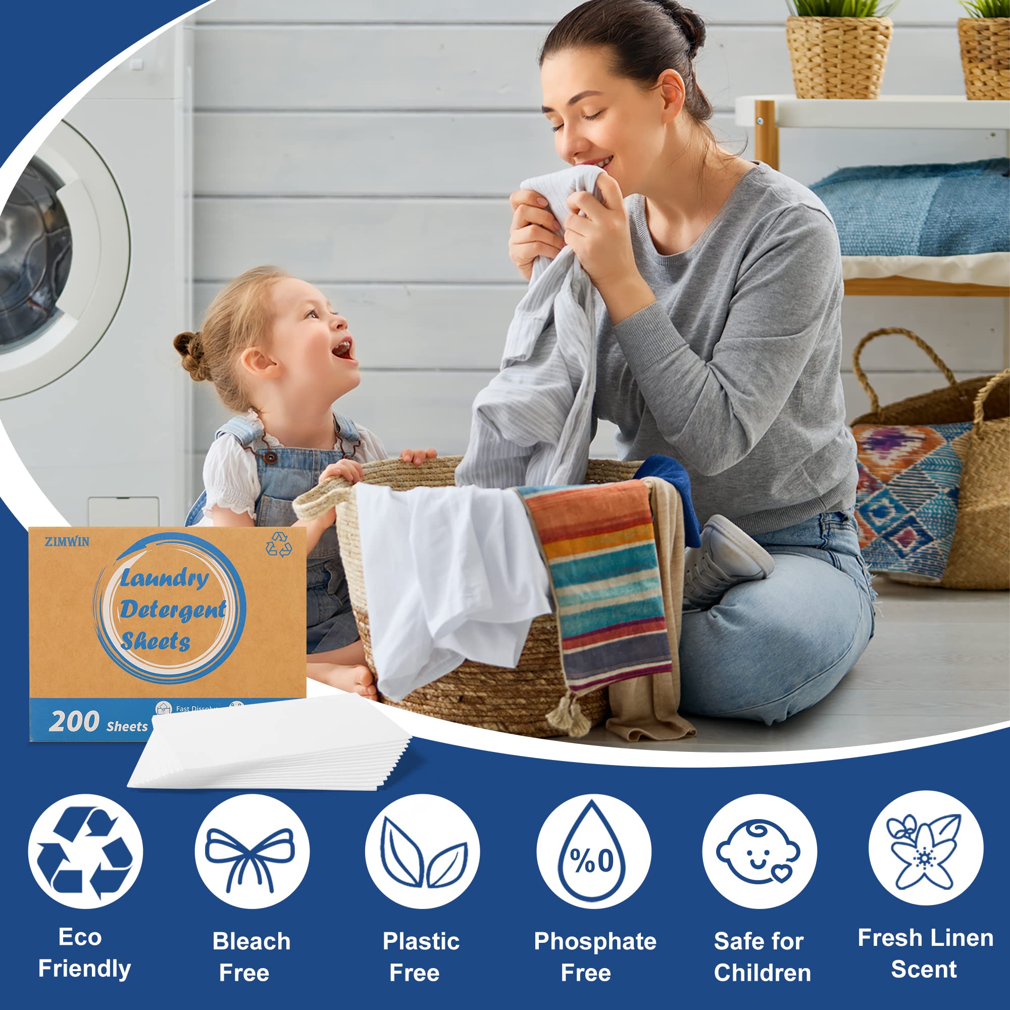 Laundry Detergent Sheets 200 Sheets, Fragrance-Free, Eco-Friendly, Plastic-Free, Hypoallergenic, Liquidless Washing Supplies for Dorm Travel Camping