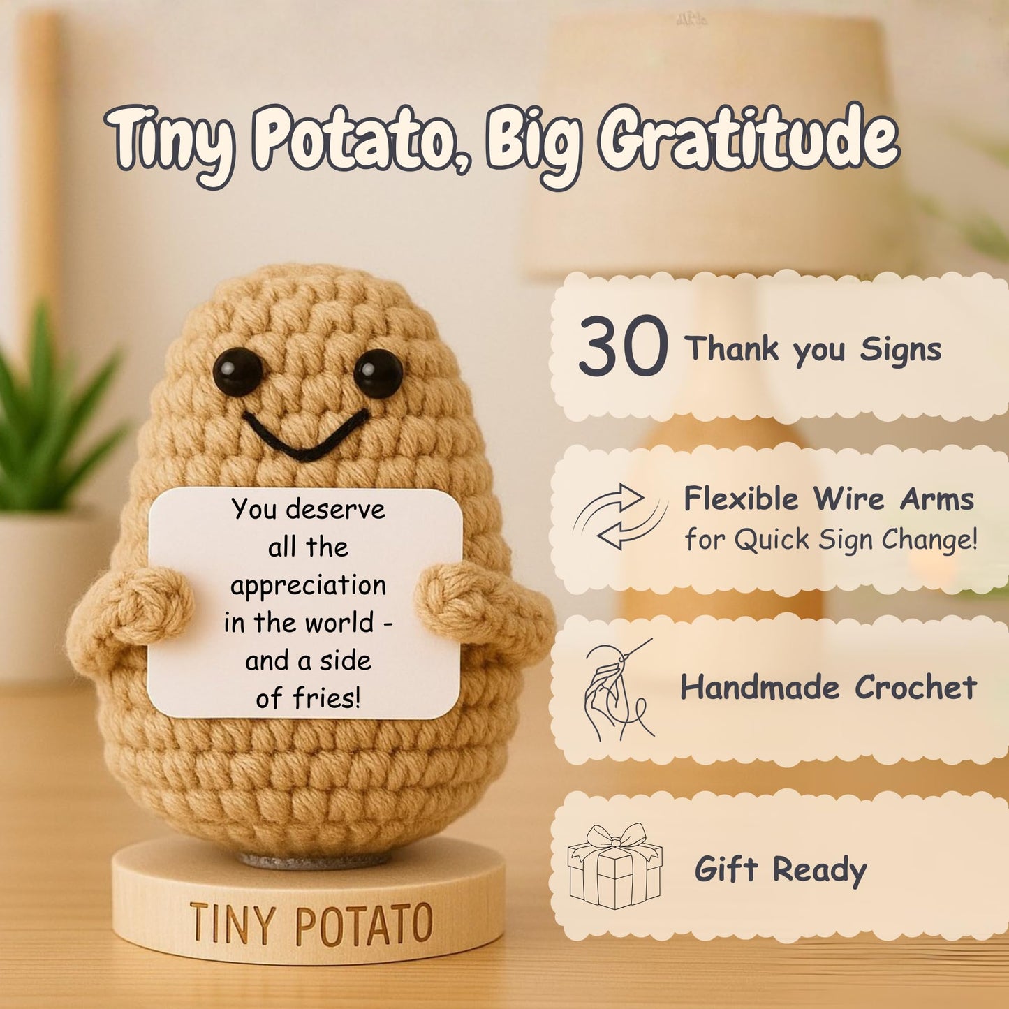 Thank You Gift - Tiny Potato with 30 Appreciation Signs - Funny Gratitude Gift for Women Men Coworker Doctor Nurse Teacher Boss Manager - Employees