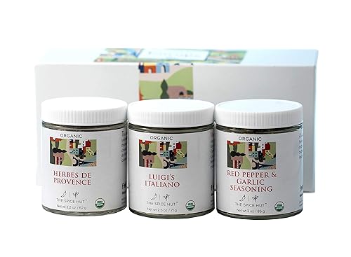 Organic Herb Seasoning Collection - 3 Flavors of Europe - Italian & French Spice Gift Set | Herbes De Provence, Luigis' Italiano, Red Pepper Garlic |