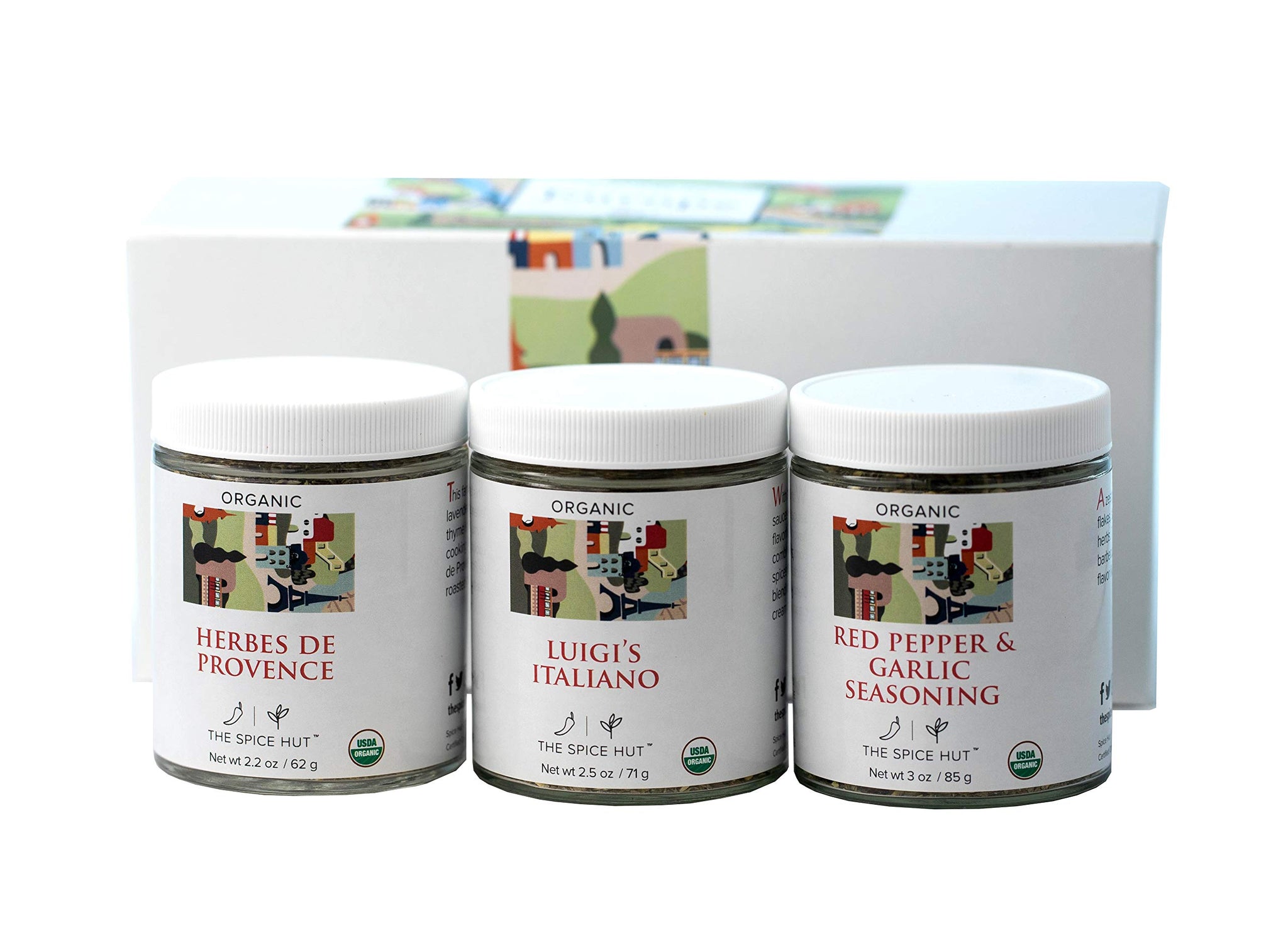 Organic Herb Seasoning Collection - 3 Flavors of Europe - Italian & French Spice Gift Set | Herbes De Provence, Luigis' Italiano, Red Pepper Garlic |