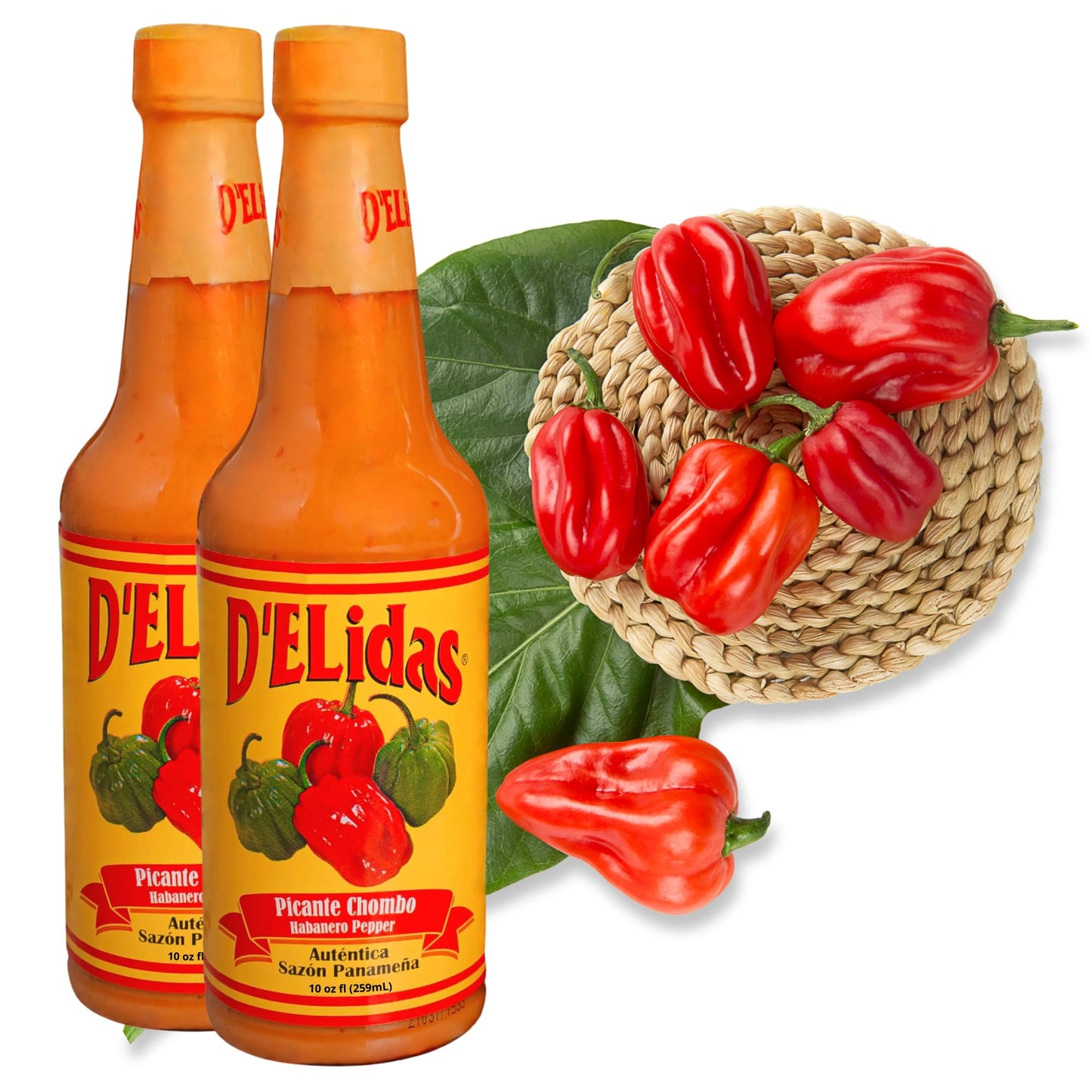 D'ELidas Habanero Hot Sauce, Natural Habanero Pepper Hot Sauce, Chombo Picante Sauce #1 in Panama, Non-GMO, Keto Friendly Food Habanero Sauce, 10 Fl