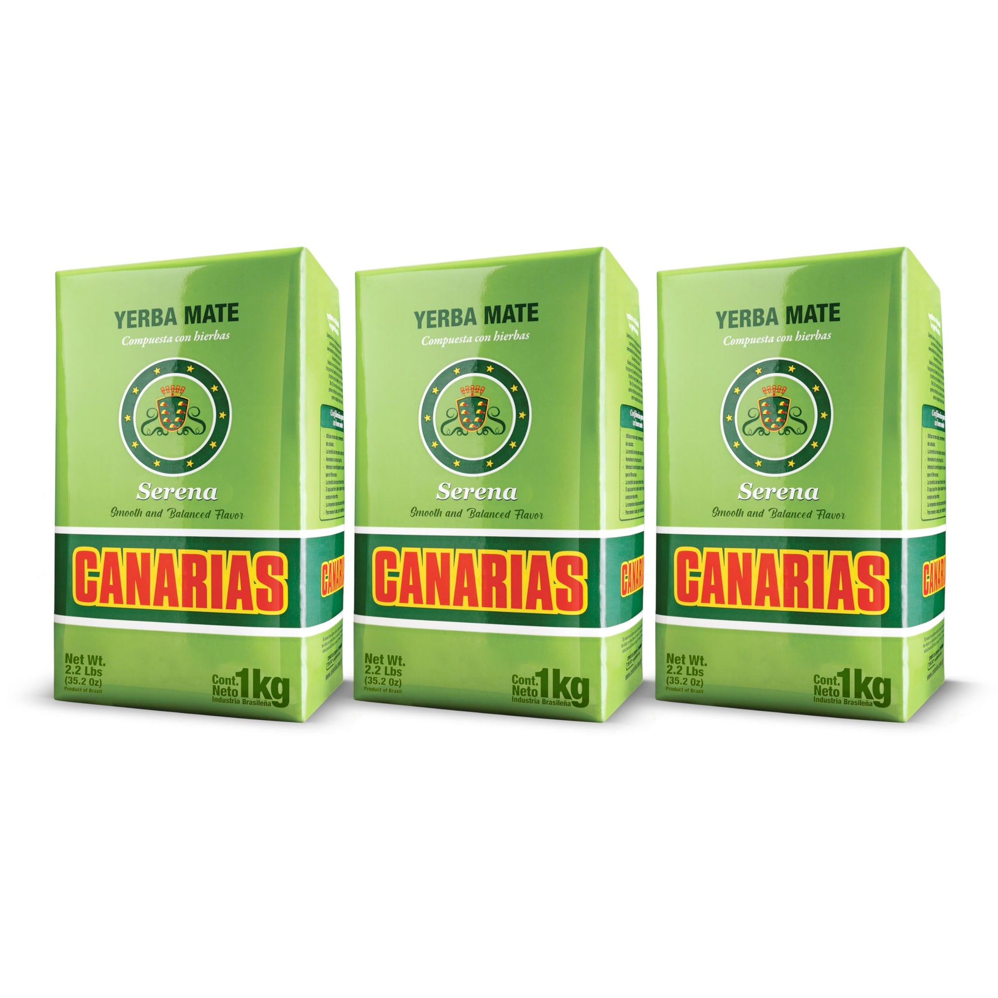 Canarias Serena Yerba Mate Tea 1 kg - Herbal Yerba Mate with Melissa, Passionflower & Mint - Ground Leaf Mate - Smooth & Balanced Flavor - (Pack of 3)