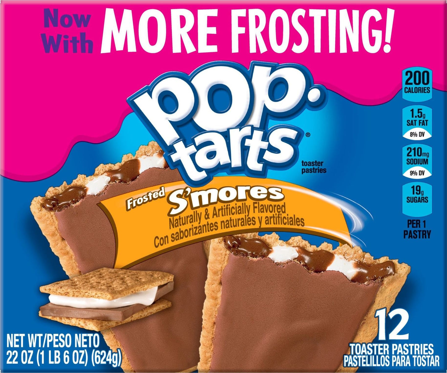 Pop-Tarts Breakfast Toaster Pastries, Frosted S'mores Flavored, 22 oz, 12 count(Pack of 12)