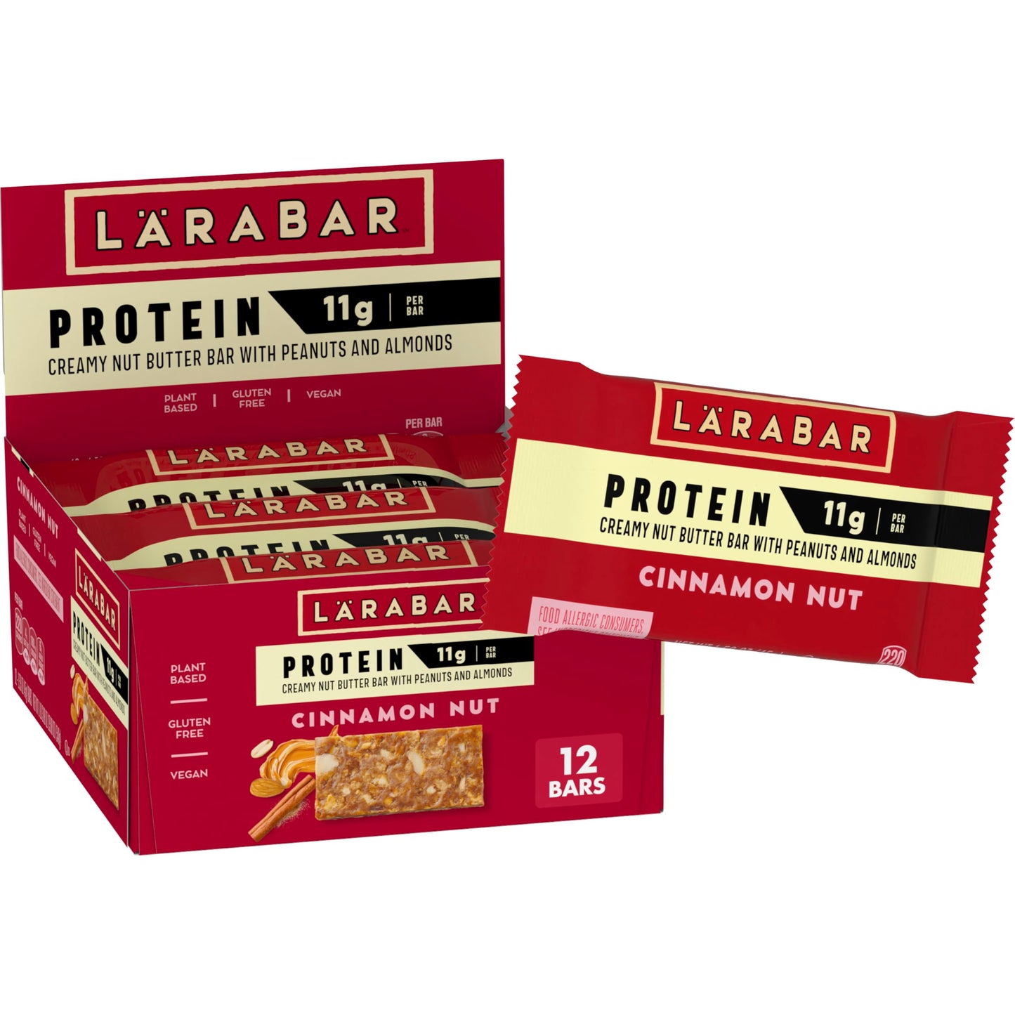 Larabar Cinnamon Nut Protein Bars, Peanuts and Almonds, 11g Protein, 12 Ct, 19.08 oz