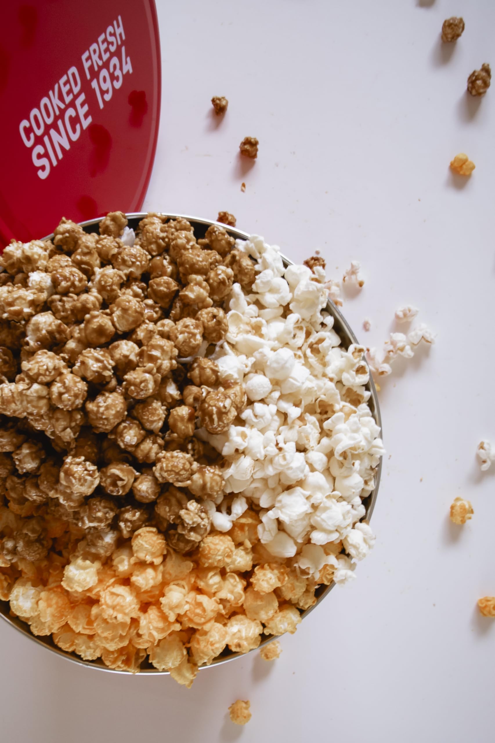 2 Gallon Popcorn Tin Gift - 3 Kinds (Cheese/Caramel/Salt & Butter) Gourmet Popcorn Gift Tin - Popcorn Gift Set