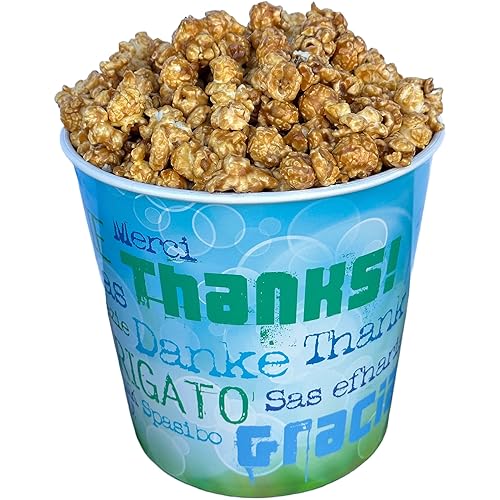 Signature Popcorn, 1-Gallon Thank You Gift Bucket, Caramel Popcorn, Reusable Plastic Container, Gourmet Snack, Gluten-Free, Holiday Popcorn Gift