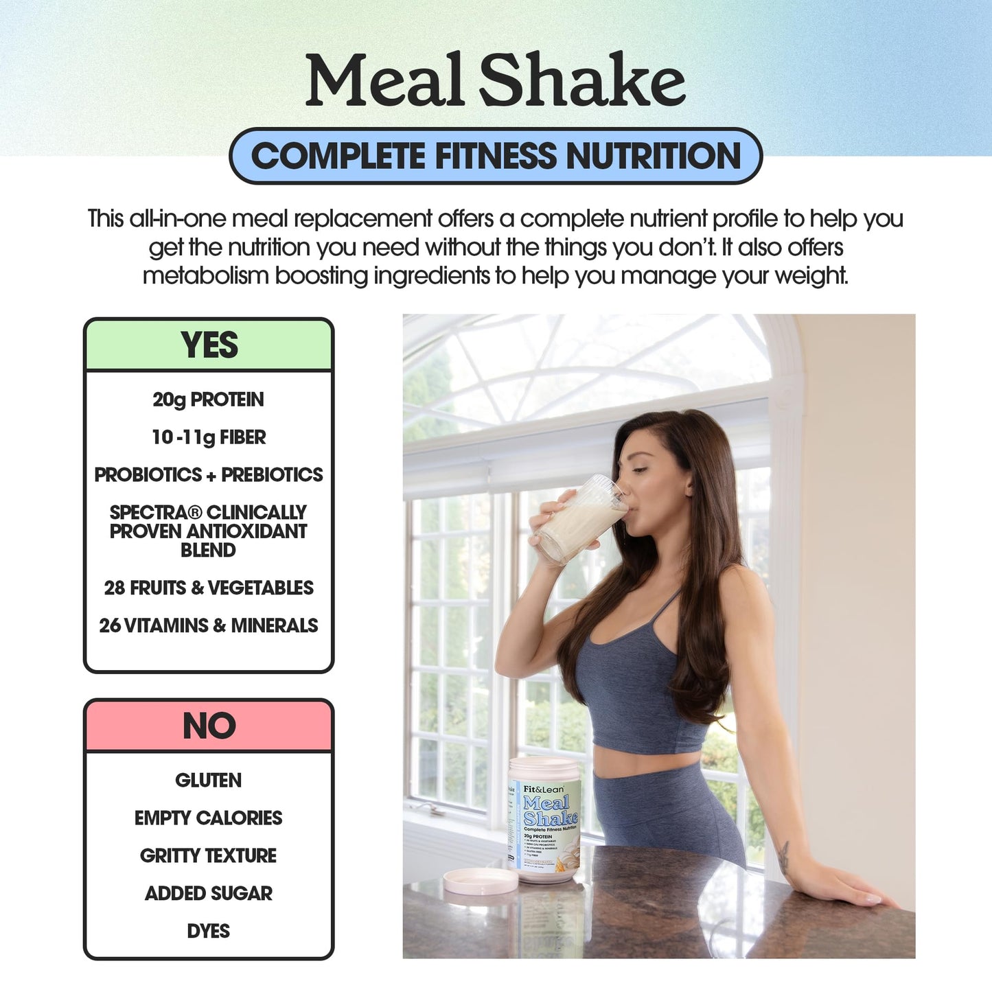 Fit & Lean Meal Shake Meal Replacement with Protein, Fiber, Probiotics and Organic Fruits & Vegetables, Chocolate Peanut Butter Pie, 1lb, 10 Servings