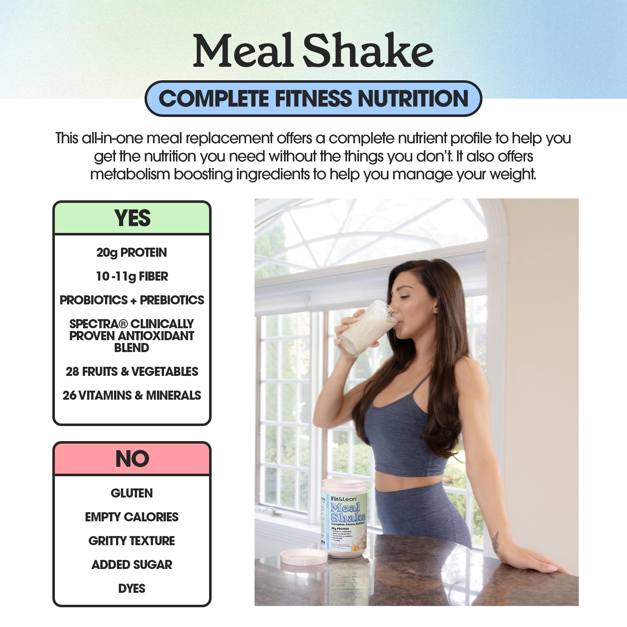 Fit & Lean Meal Shake Meal Replacement with Protein, Fiber, Probiotics and Organic Fruits & Vegetables, Chocolate Peanut Butter Pie, 1lb, 10 Servings