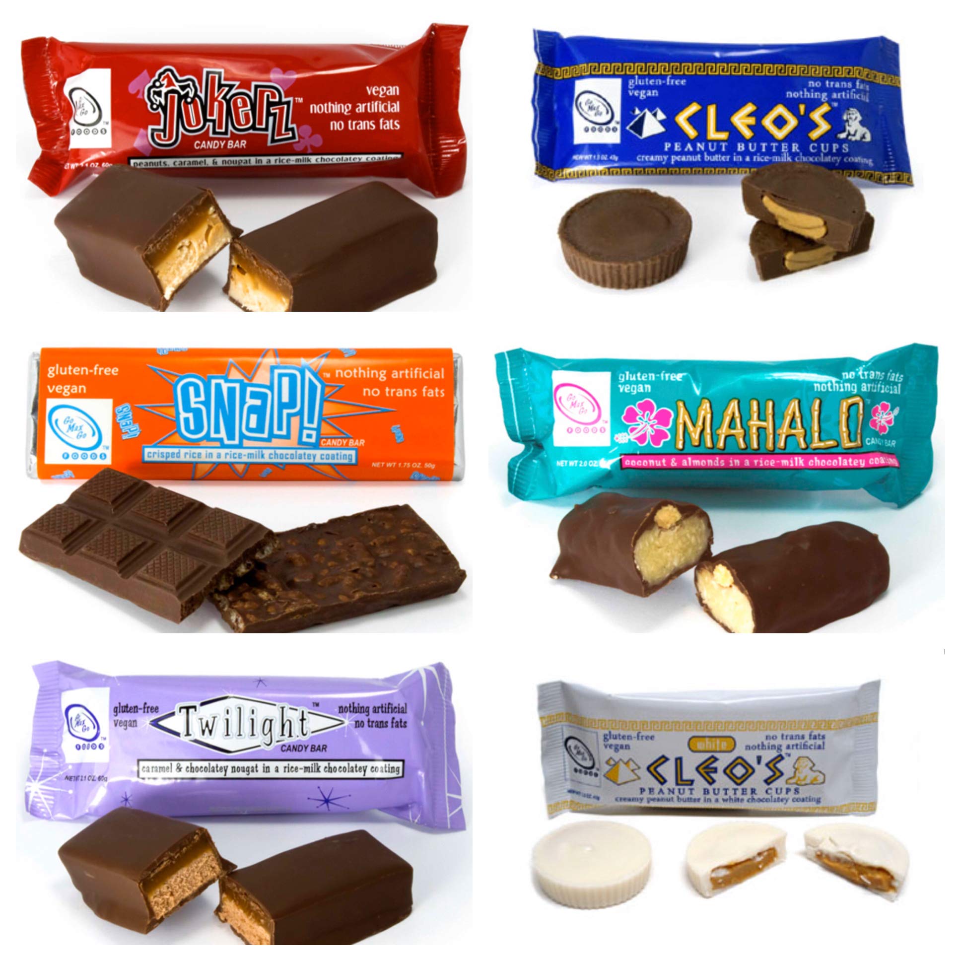 Go Max Go, Vegan Candy Bar, Variety Pack (Pack of 6)