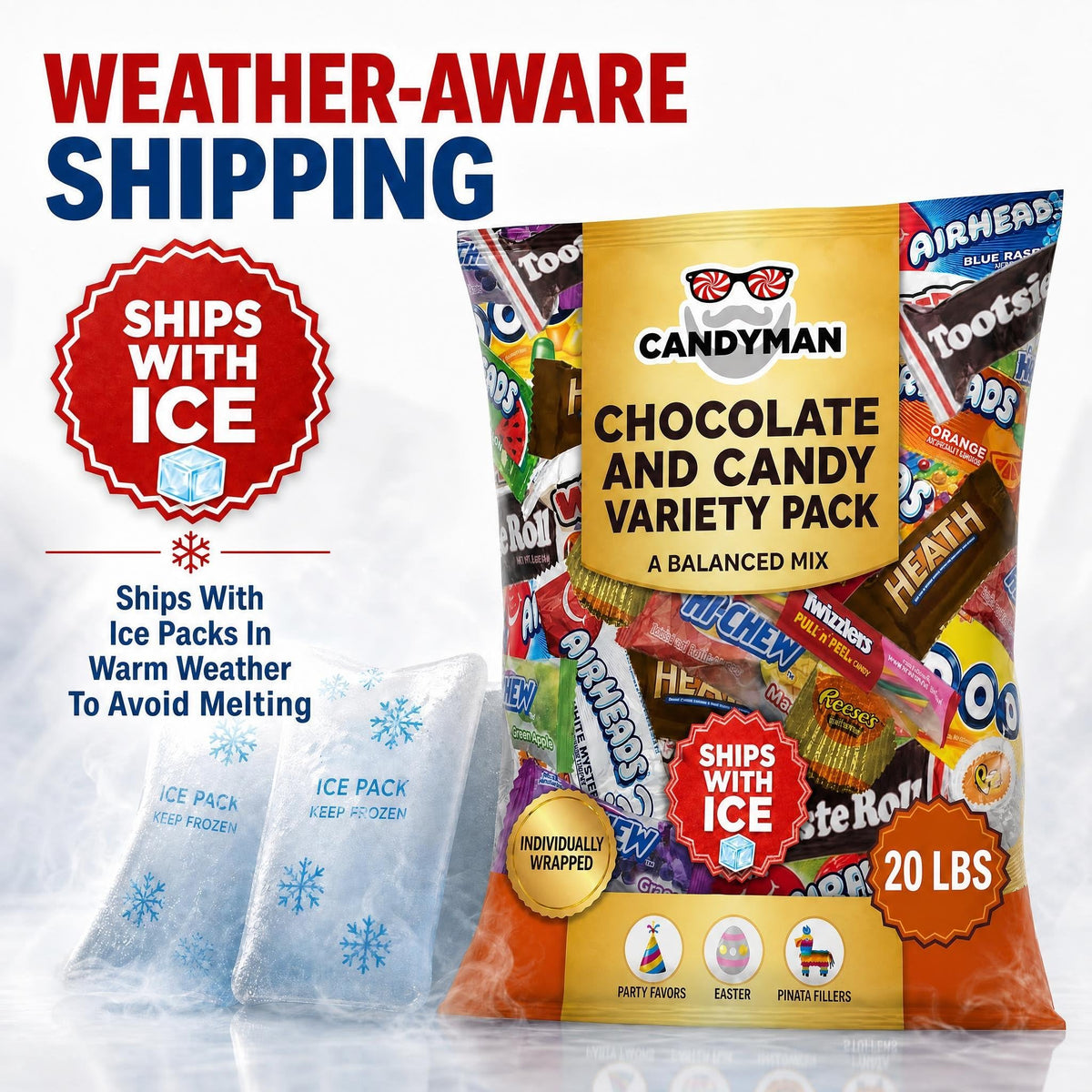 Candyman 20lb Candy, Individually Wrapped Chocolate & Candy Variety Pack