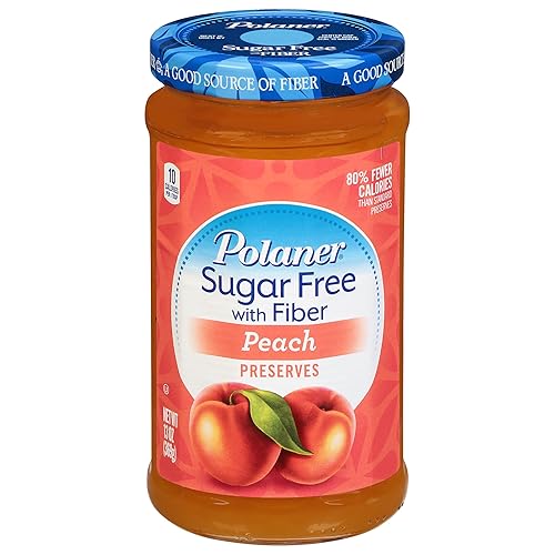 Polaner Sugar Free with Fiber, Peach Jam, 13 Ounce