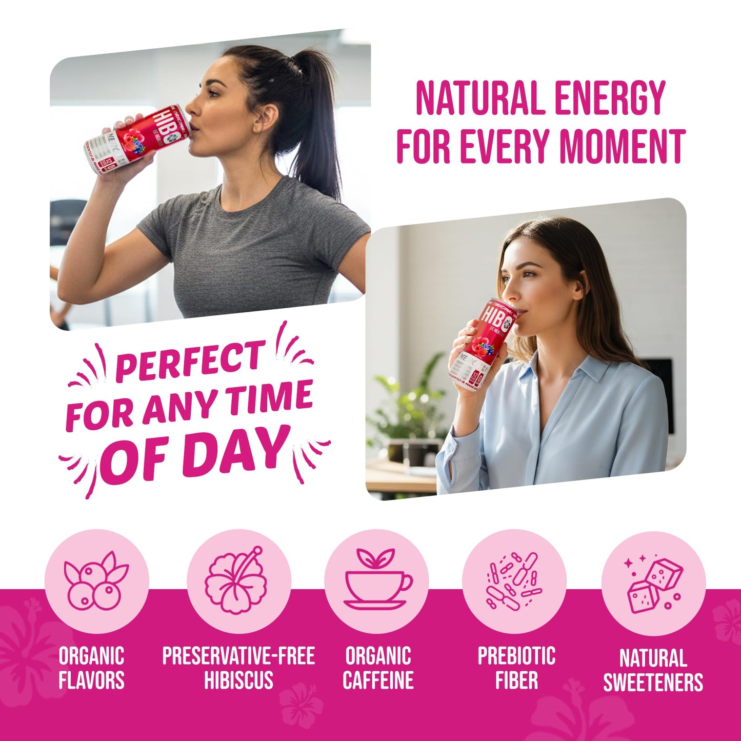 HIBO Healthy Energy Drinks Sugar Free - Gluten-Free & Gut-Friendly Prebiotic Fiber w/140mg Caffeine & 60mg Green Coffee Extract, Electrolytes
