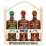 WHOOP ASS Premium Bacon, Green Habanero, and Roasted Garlic Hot Sauce Gift Set Wooden Crate - Try if you dare! - Perfect Gourmet Fathers Day Gift