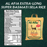 Al Afia Basmati Sela Rice Supreme Quality Extra Long Super Basmati Sela Rice, 10 lb (4.54 kg), Non GMO, Extra Long Basmati Rice, Vegan, Gluten Free, BPA Free, Zip Lock Bag, Dried Grains, Fresh White Rice